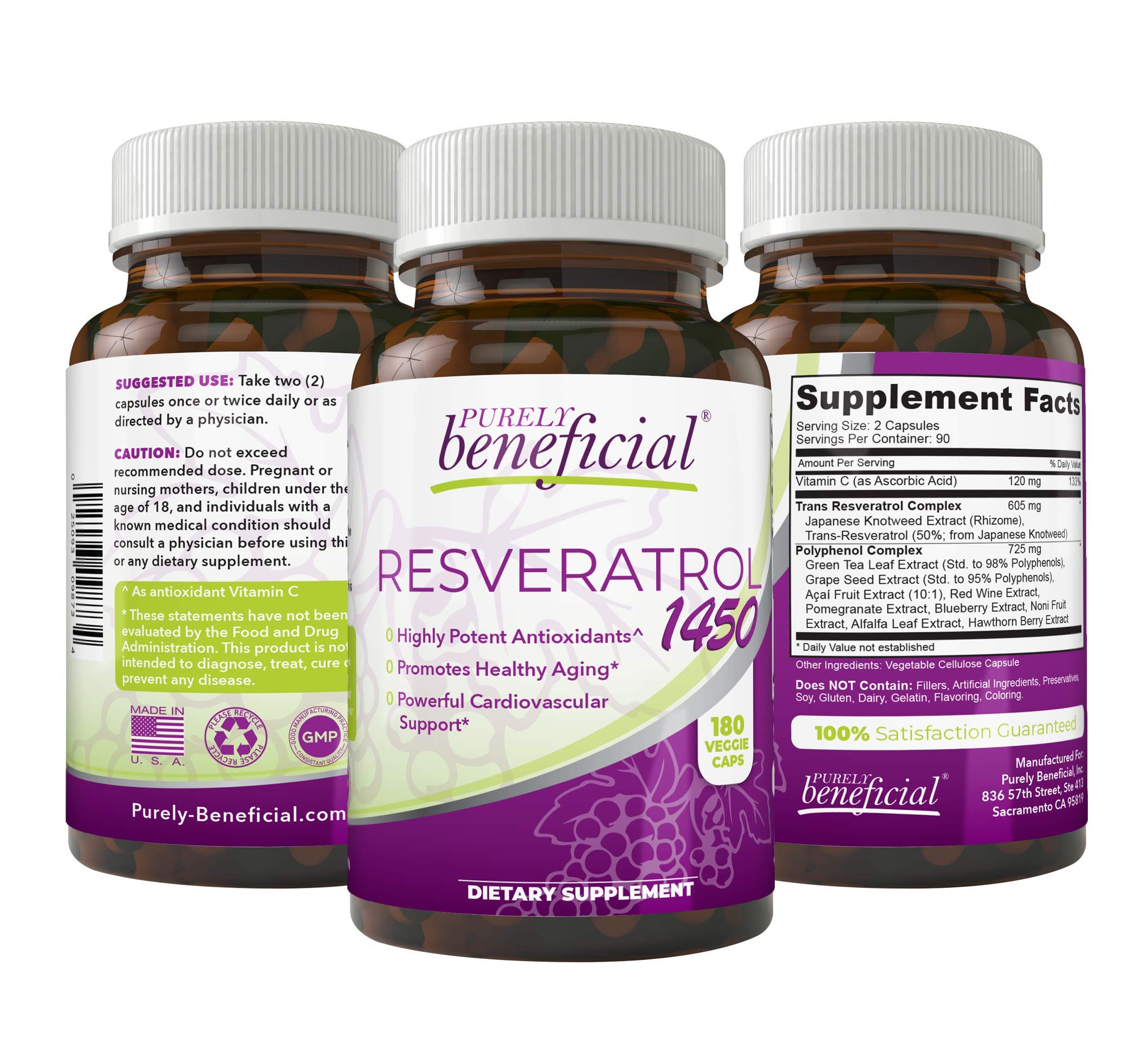 PURELY Beneficial Resveratrol1450 – 90-Day Supply, 1450mg per Serving, Anti-Aging & Cardiovascular Support