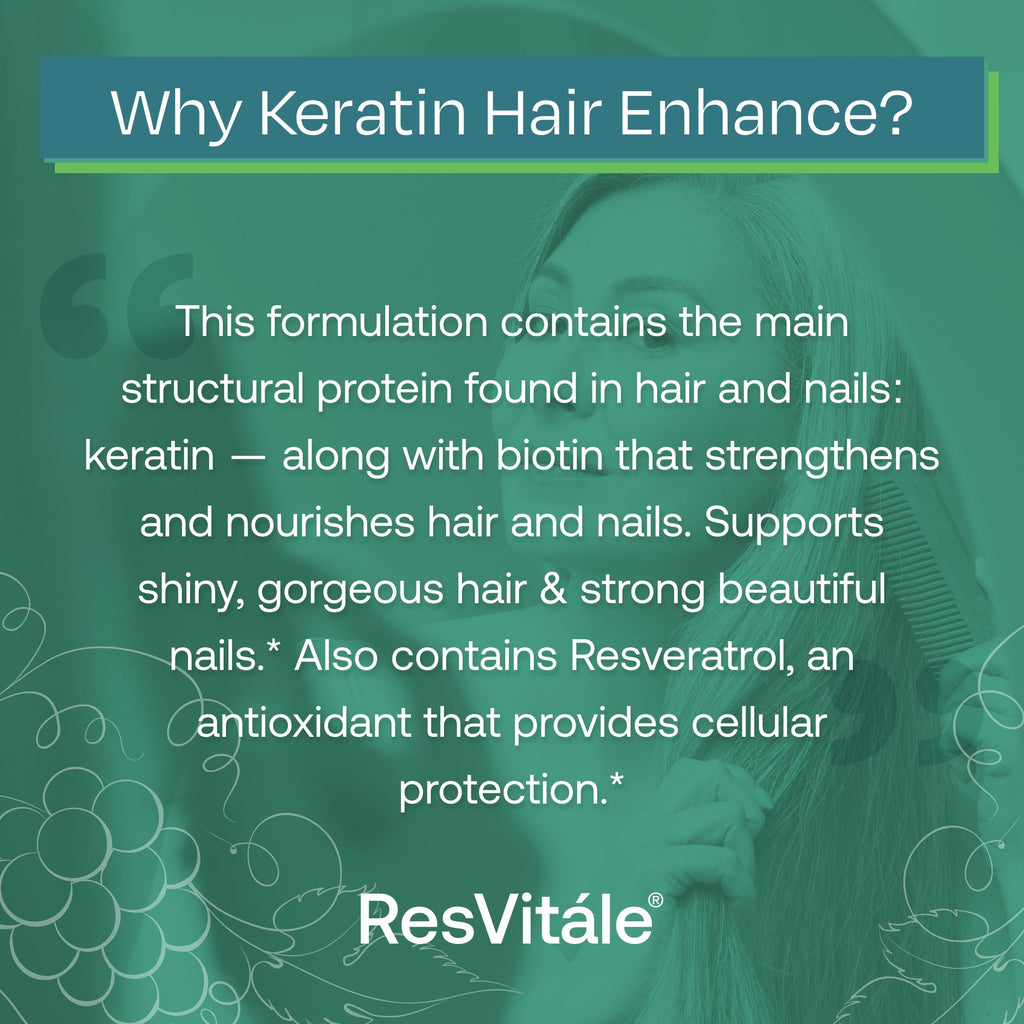 ResVitale Keratin Hair Enhance - Keratin + Biotin Hair Growth Supplement | 60 Capsules