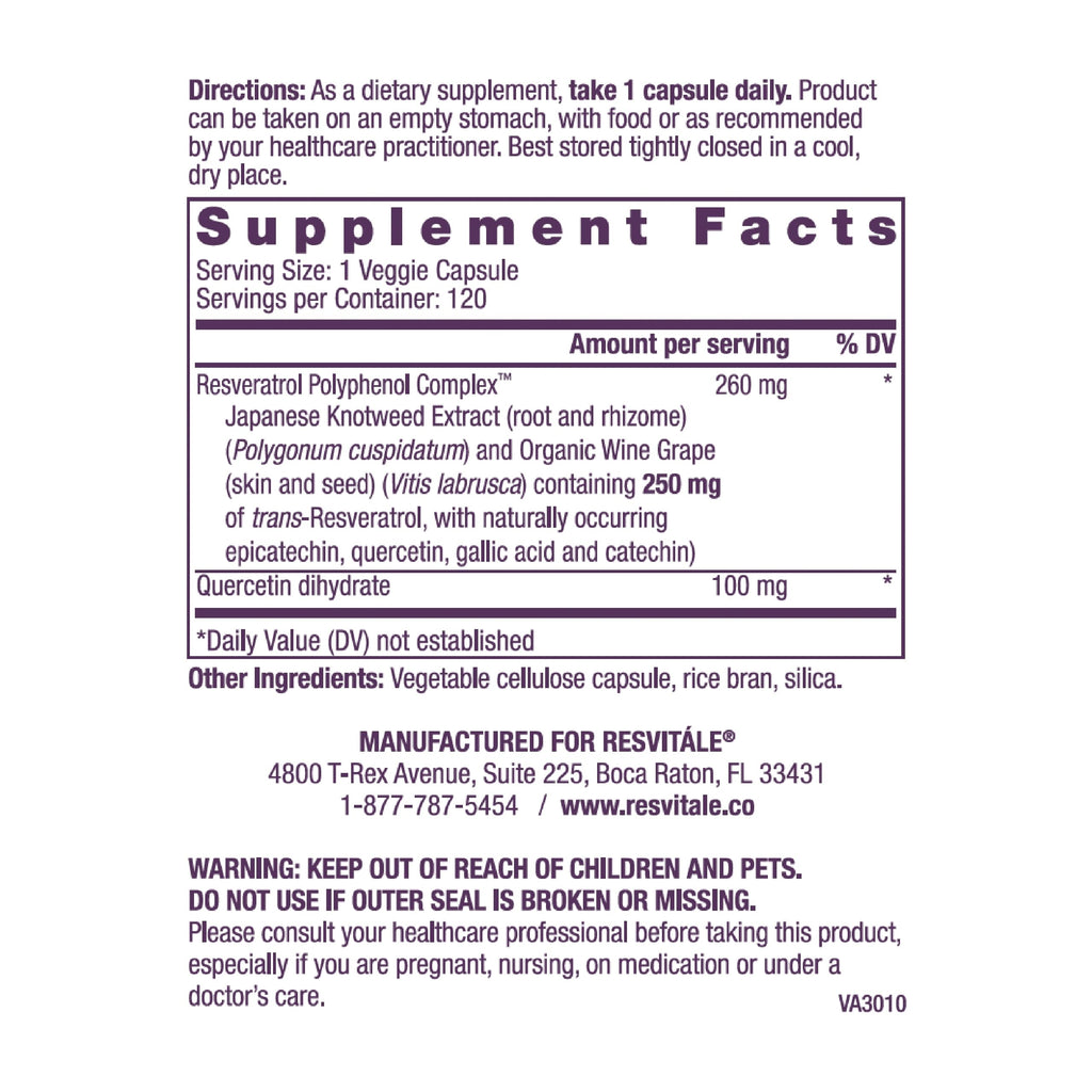 ResVitále Resveratrol 250 mg - 120 Veggie Capsules | Longevity