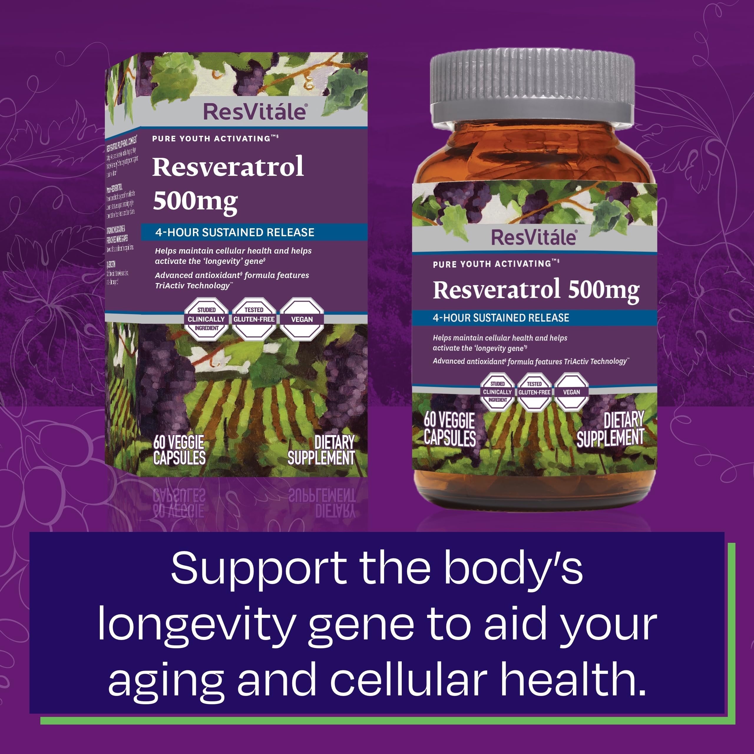 ResVitale Resveratrol 500 mg – 60 Veggie Capsules | Antioxidant & Immune Support