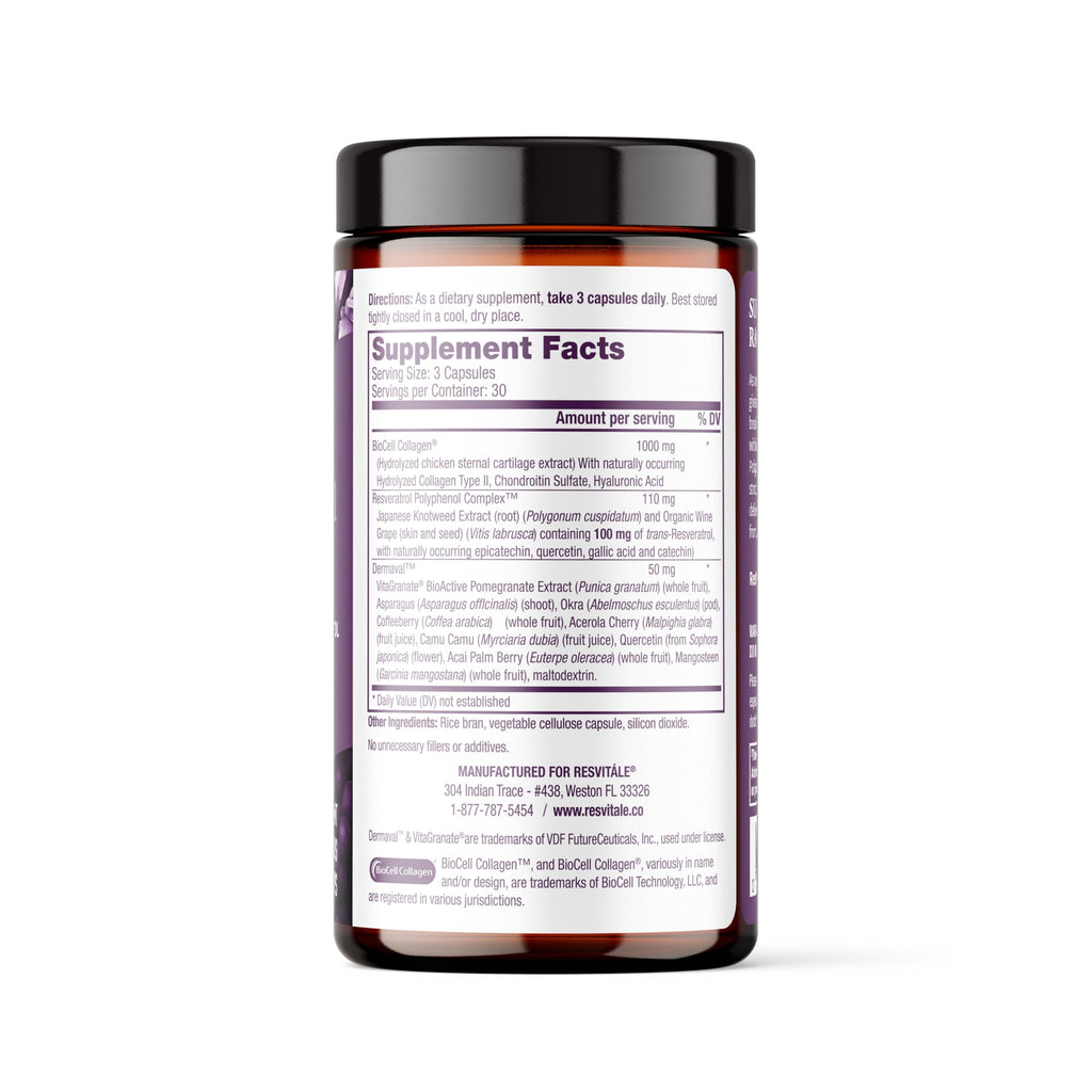 ResVitale Ultra Collagen Enhance - Skin Care Supplement with Resveratrol - 90 Veggie Capsules