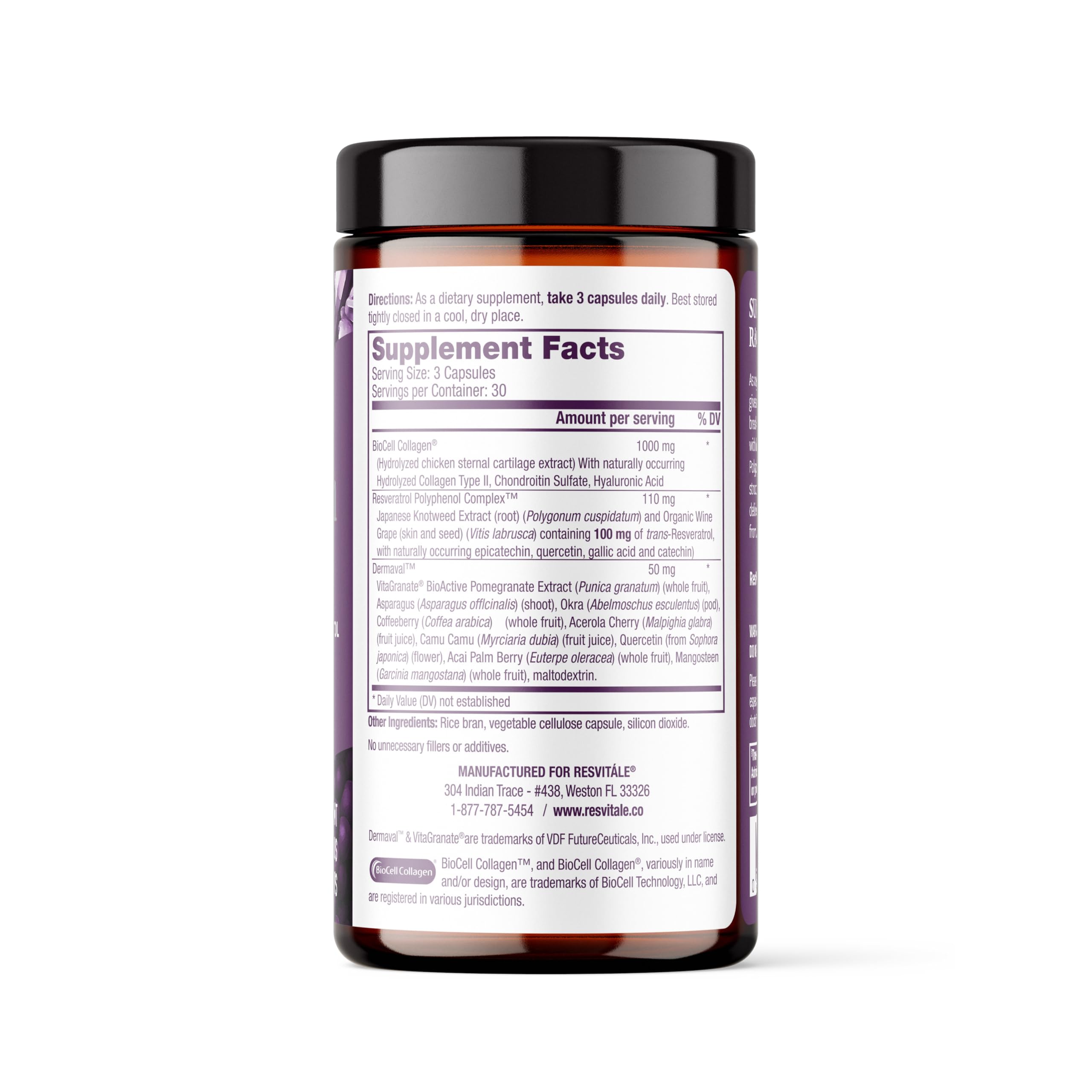 ResVitale Ultra Collagen Enhance - Skin Care Supplement with Resveratrol - 90 Veggie Capsules