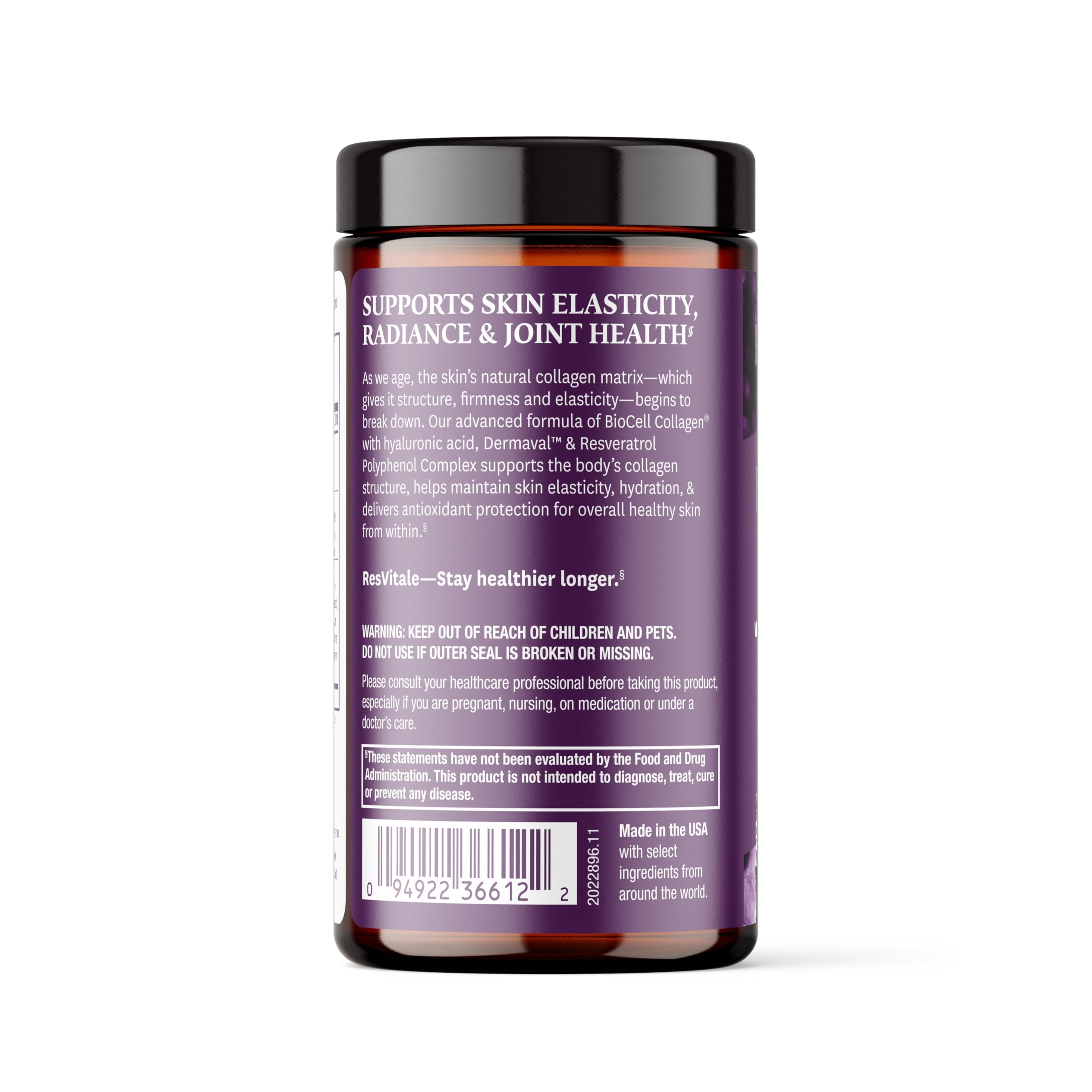 ResVitale Ultra Collagen Enhance - Skin Care Supplement with Resveratrol - 90 Veggie Capsules