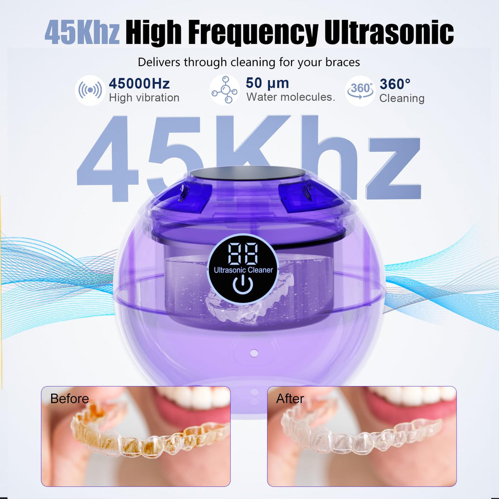45kHz Ultrasonic Retainer Cleaner Machine – 3 Modes, IPX6 Waterproof, 200ml