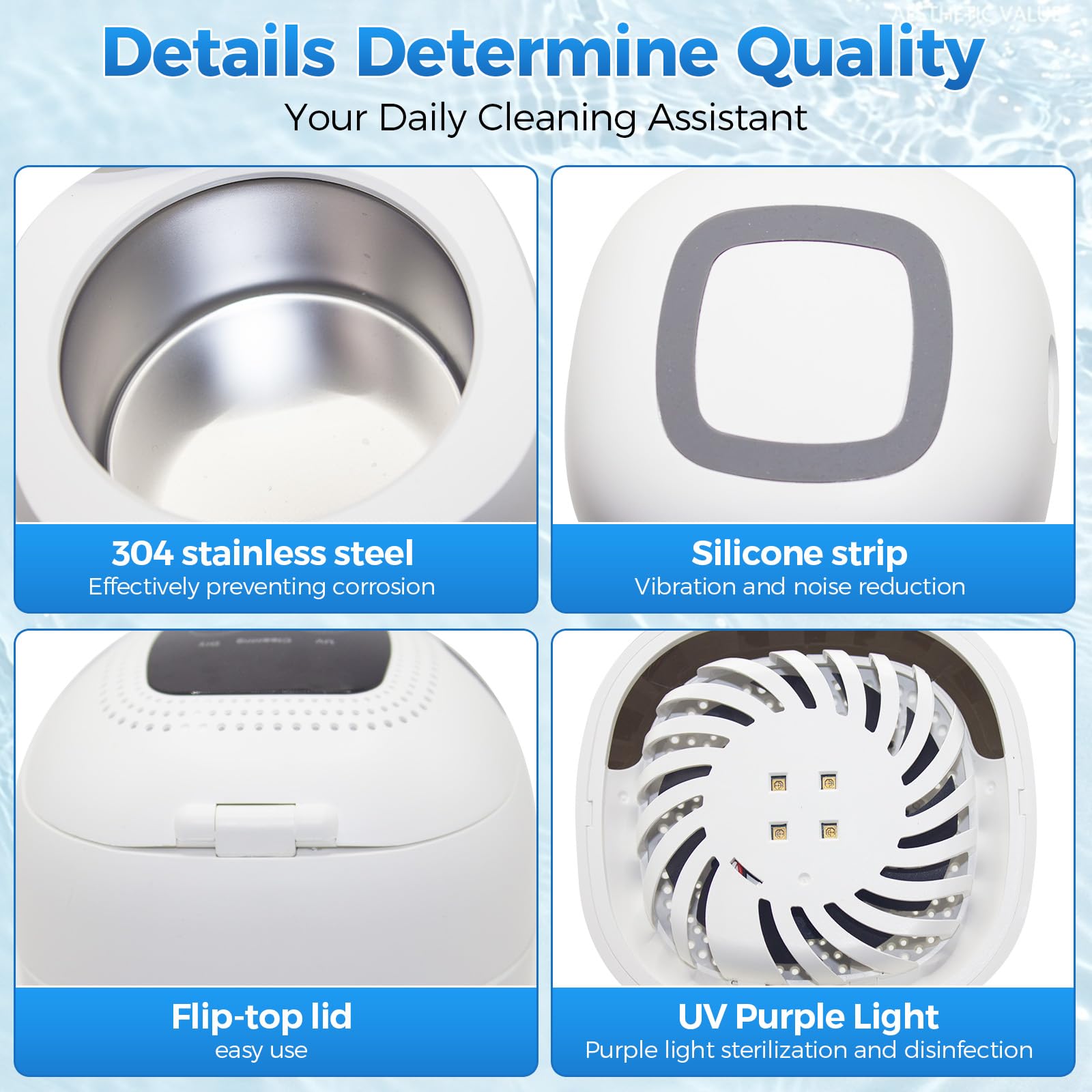 Retainer Cleaner 45kHz Ultrasonic – Dentures, Aligners, Jewelry, Portable (6 Modes)