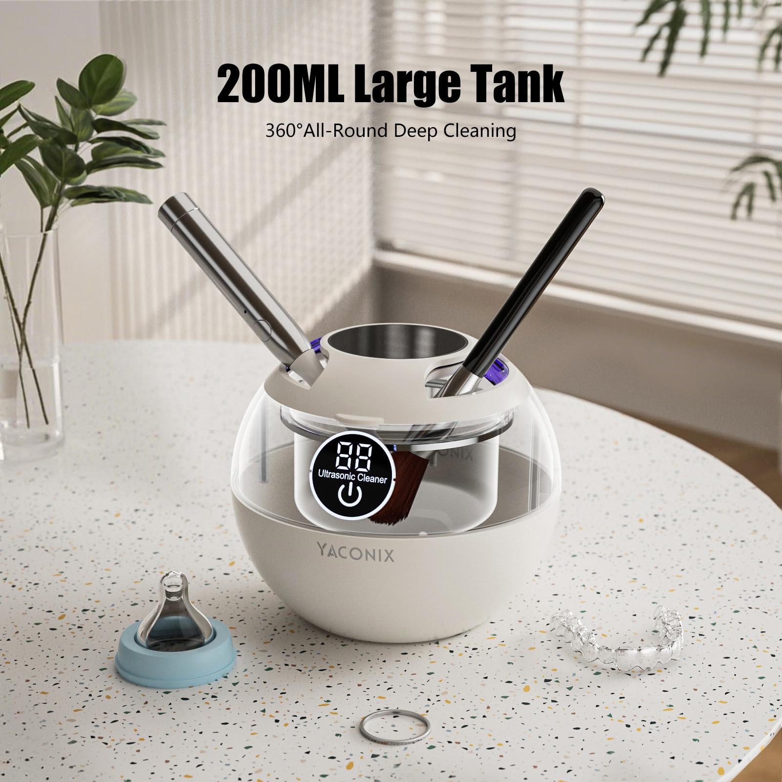 45kHz Ultrasonic Retainer Cleaner Machine – 3 Modes, IPX6 Waterproof, 200ml