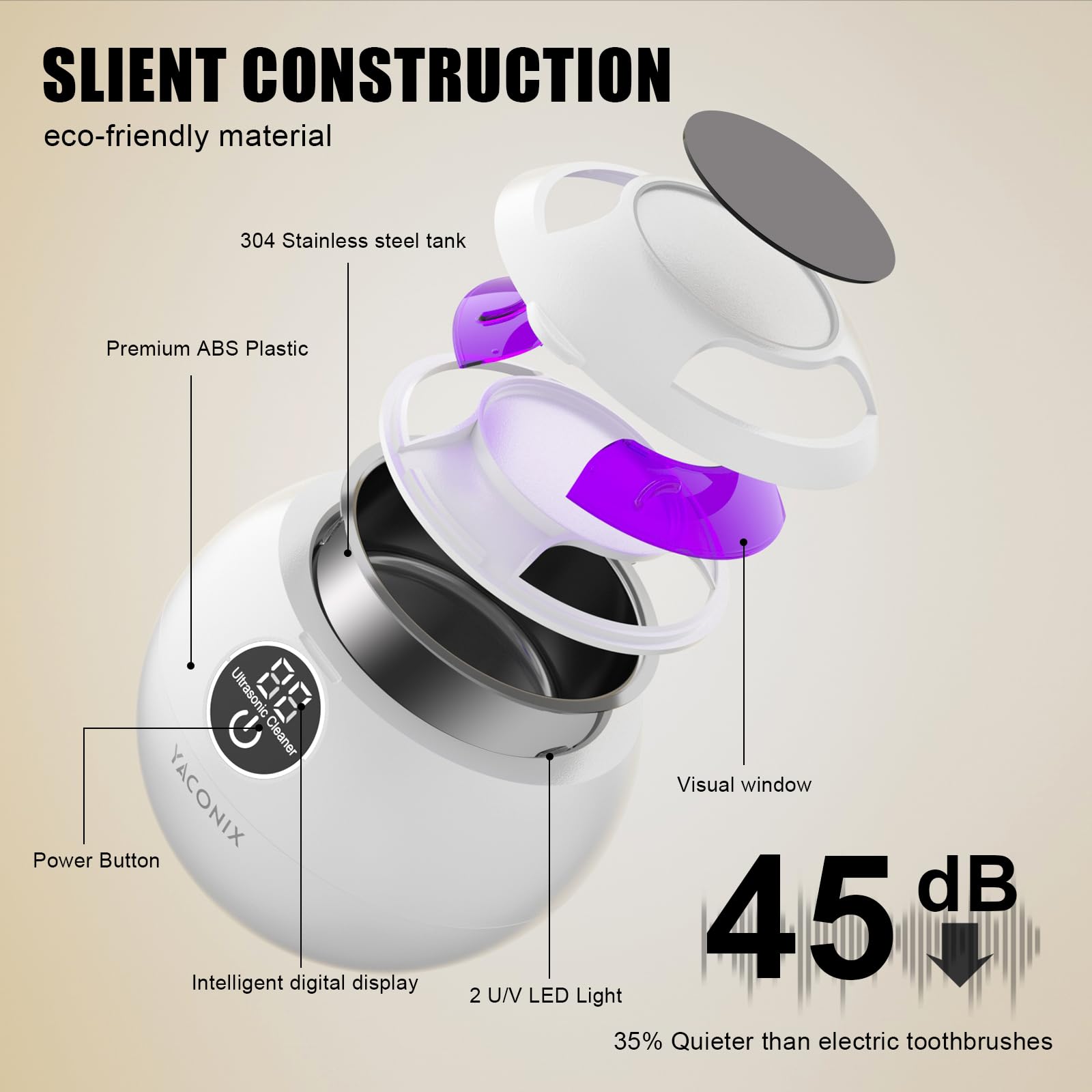 45kHz Ultrasonic Retainer Cleaner Machine – 3 Modes, IPX6 Waterproof, 200ml