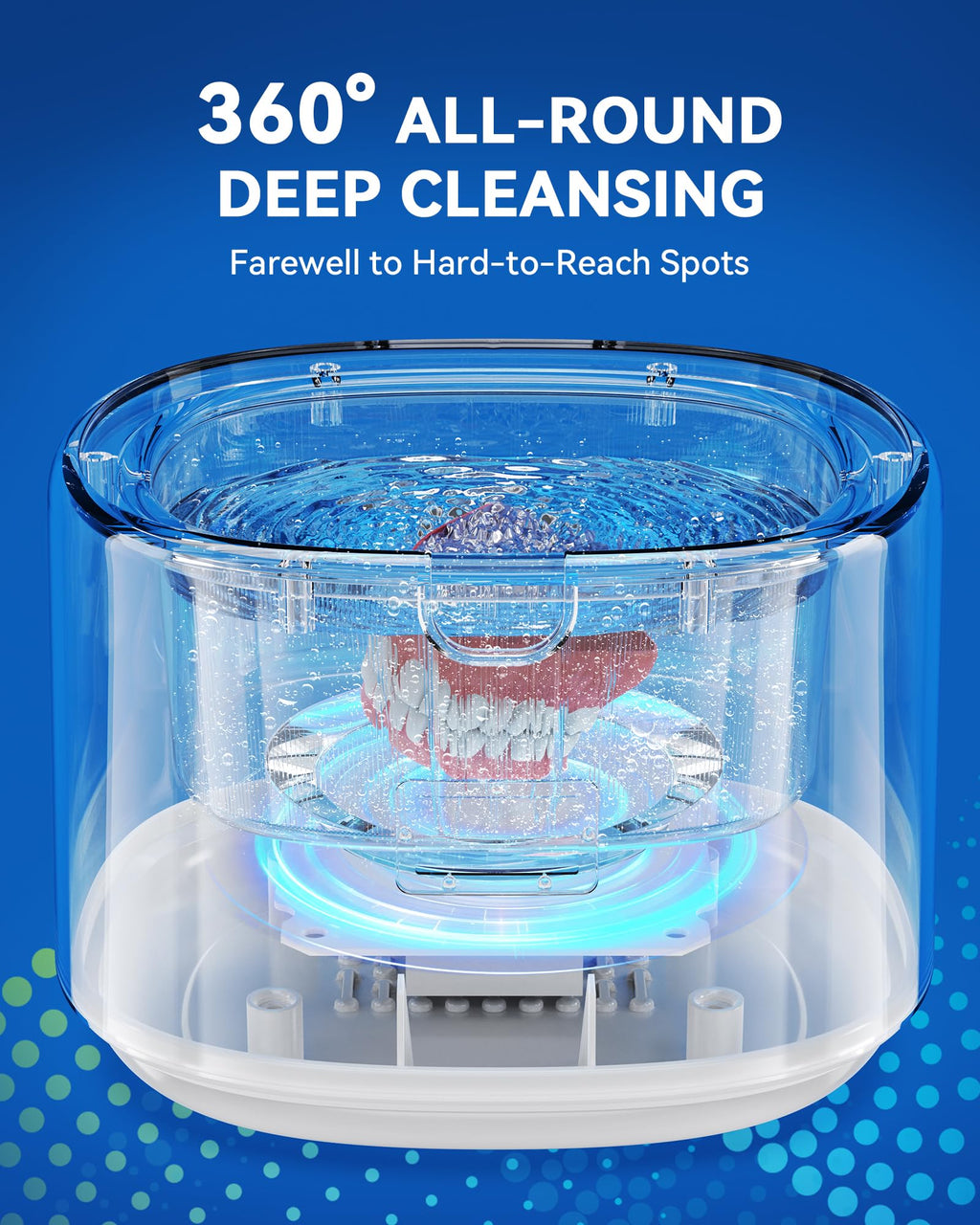 Retainer Cleaner with Upgraded MCU — 30W/45kHz Ultrasonic, 230ml Portable (White)