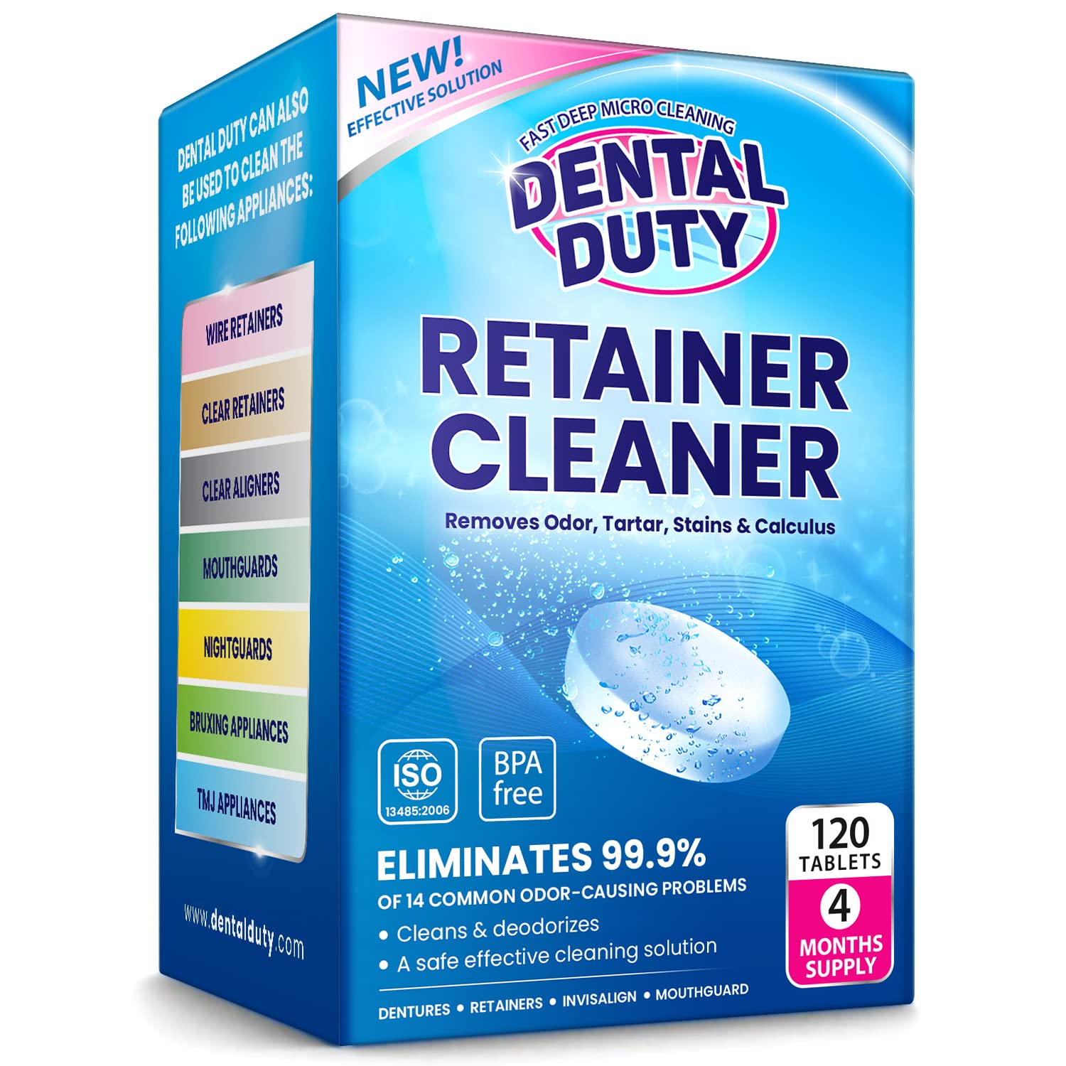 120 Units Retainer & Denture Cleaning Tablets – Minty Cleaner for Aligners & Mouthguards
