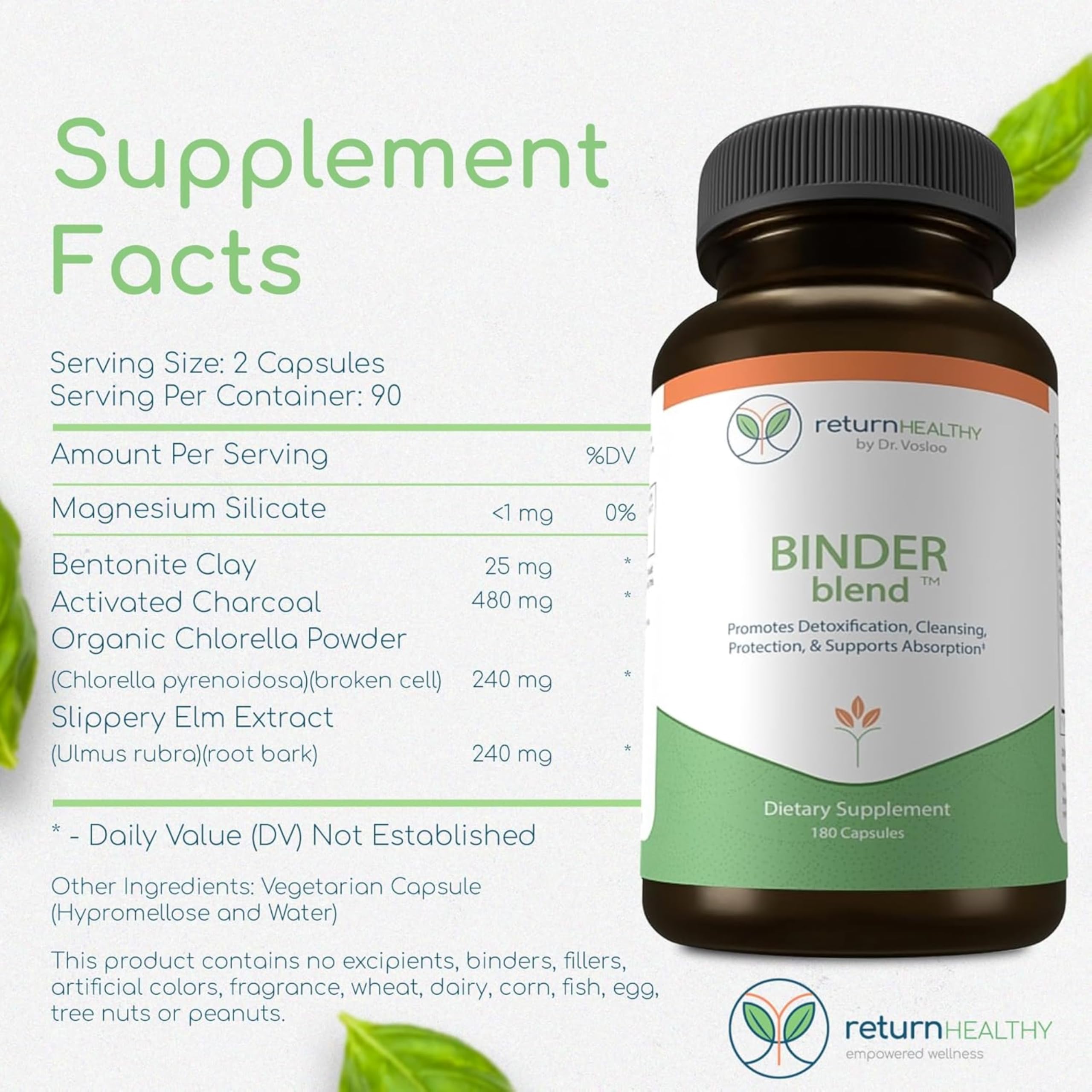 Return Healthy Binder Blend – Toxin Binder Detox Capsules for a Healthy Gut (3-Pack, 180 Capsules)