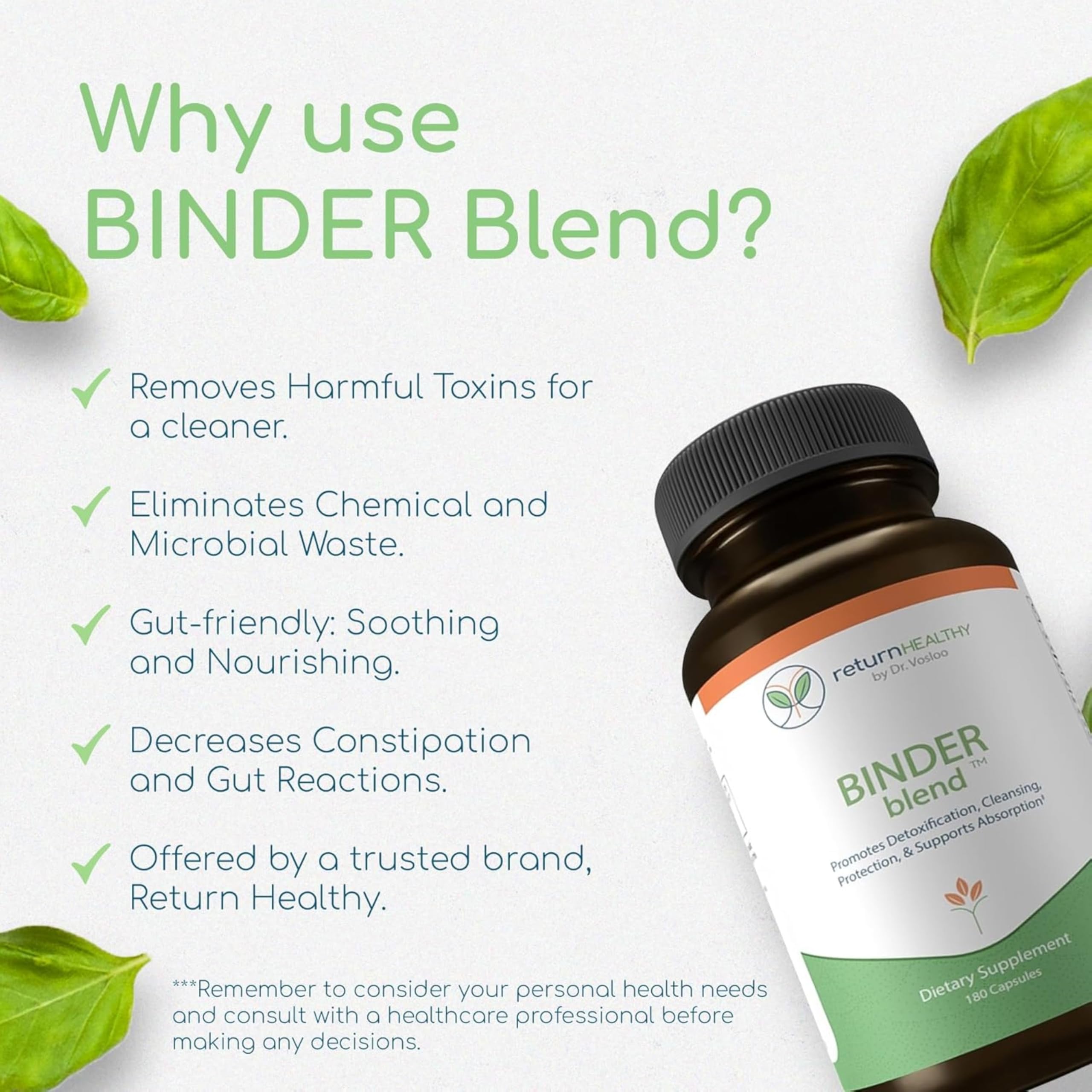 Return Healthy Binder Blend – Toxin Binder Detox Capsules for a Healthy Gut (3-Pack, 180 Capsules)