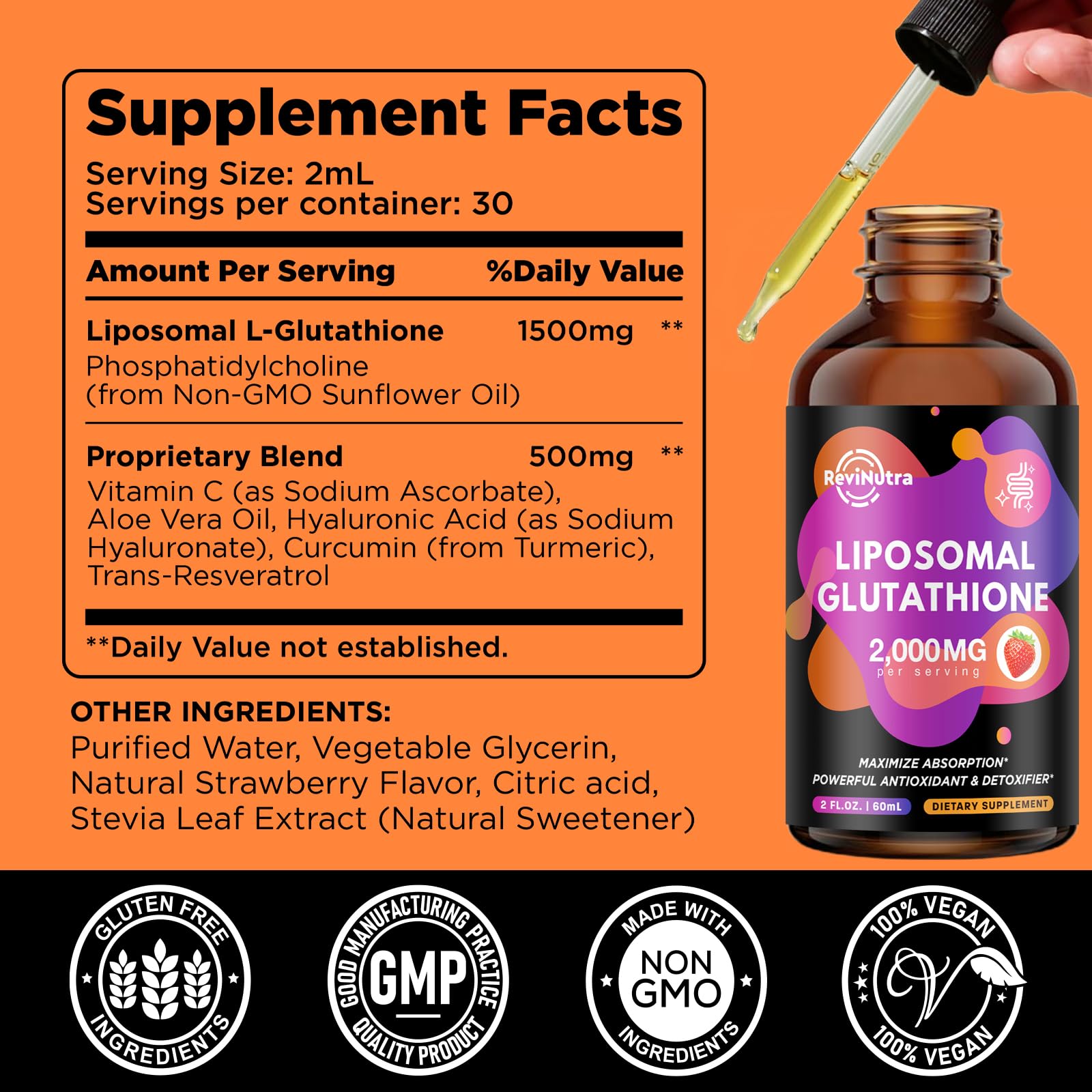 ReviNutra Liposomal Glutathione - 2000mg Liquid Drops