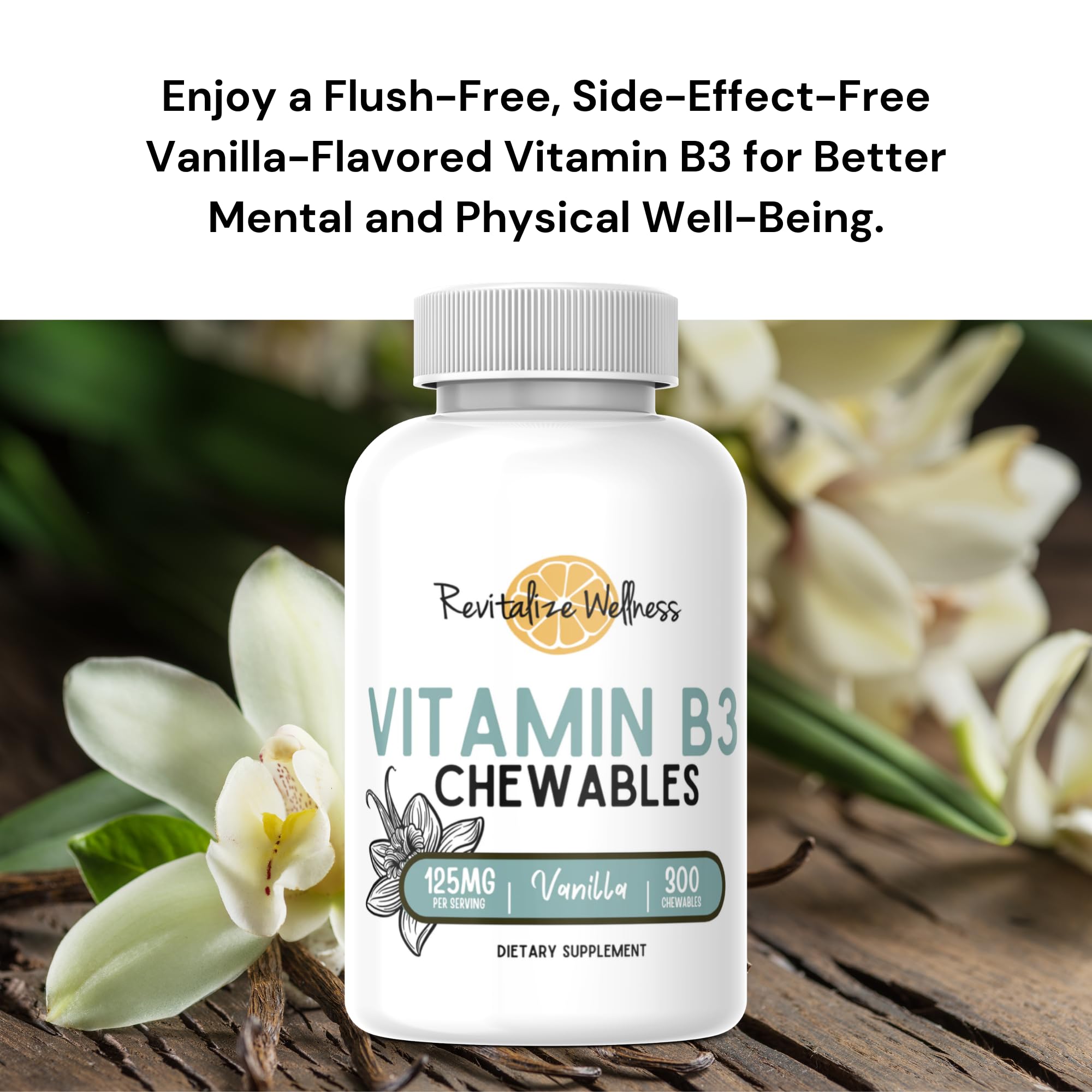 Revitalize Wellness Vitamin B3 Chewables - 125 mg per Chewable | Vanilla Flavor | 300 Servings