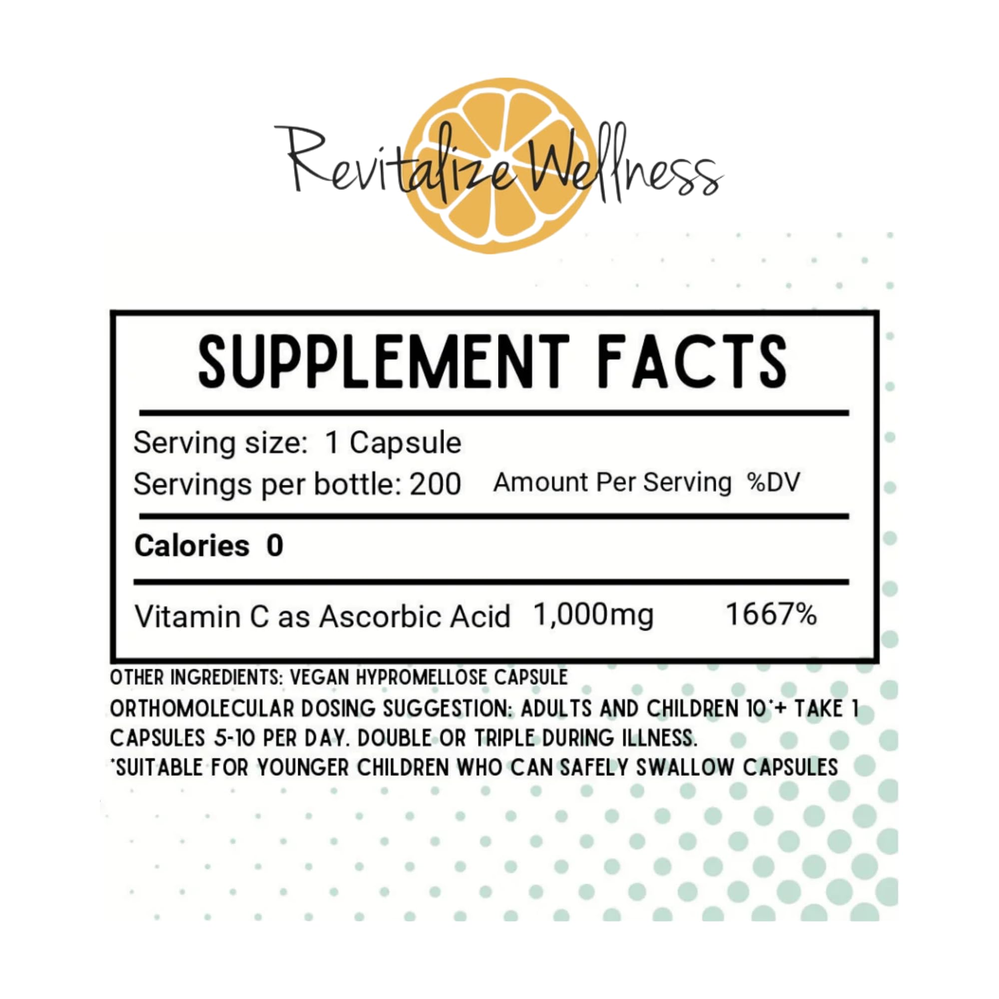 Revitalize Wellness Vitamin C Capsules – 1000 mg, 200 Servings, Pure & GMO-Free
