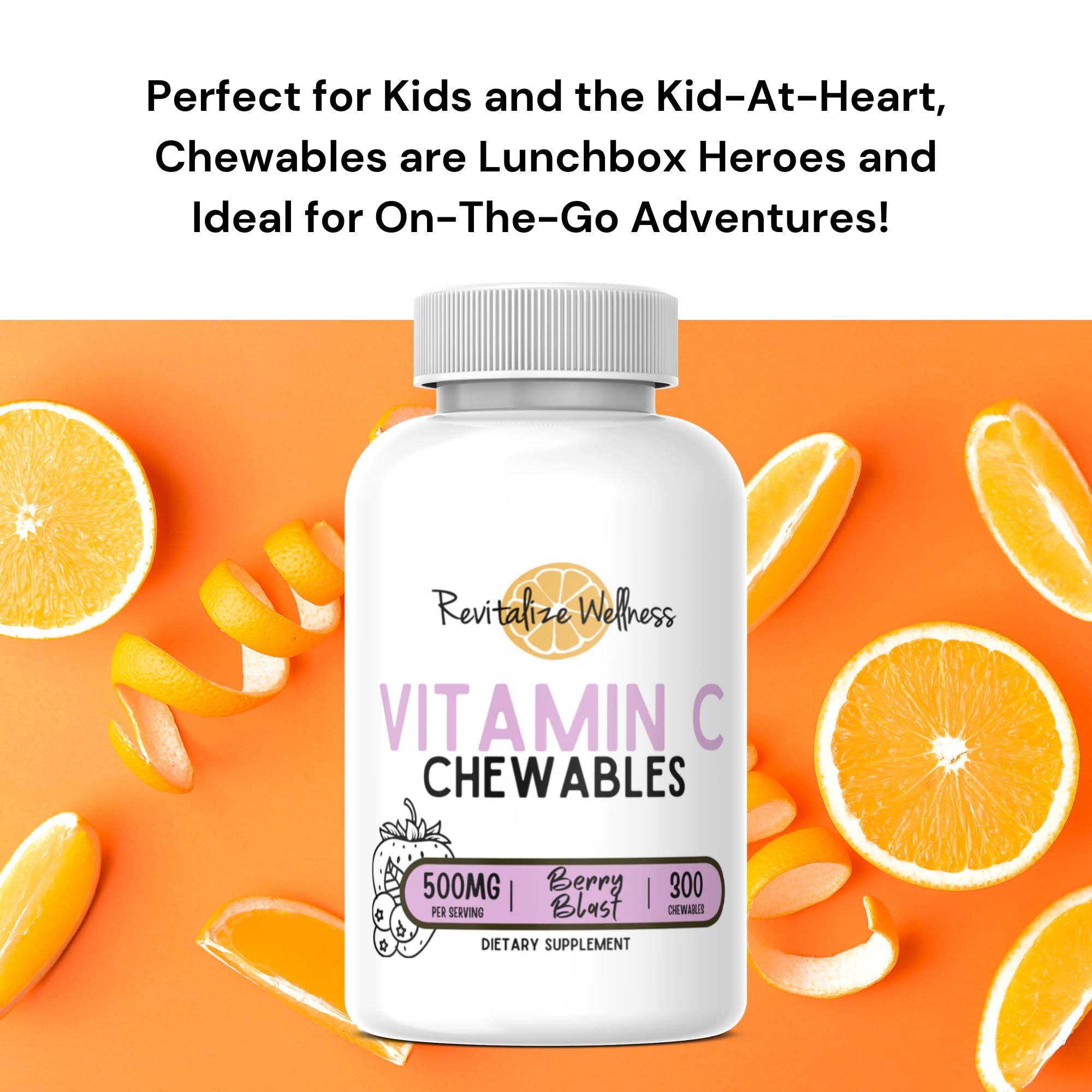 Revitalize Wellness Vitamin C Chewables - 500 mg per Serving | Berry Blast (60 Servings)