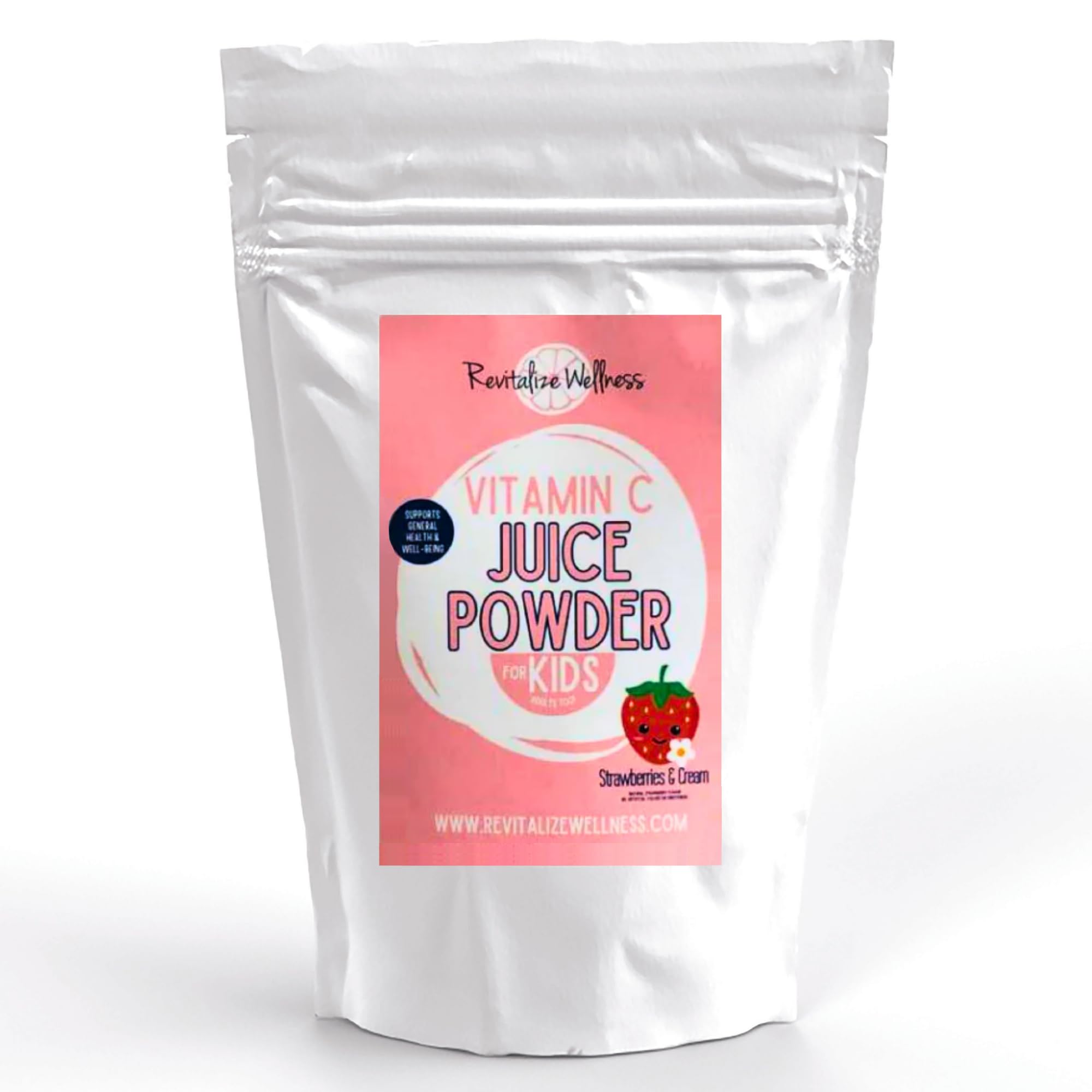 Revitalize Wellness Vitamin C Juice Powder – 1000 mg Vitamin C (Ascorbic Acid) per Serving | No Sugar Added | Strawberries & Cream | 120 Servings