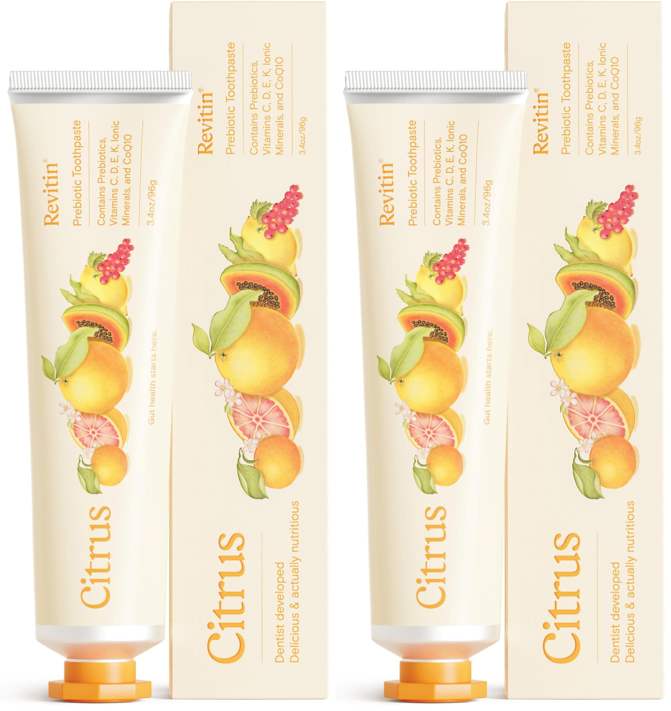 Revitin Toothpaste – Fluoride-Free Prebiotic Citrus (Pack of 2) | Non-Toxic, Kid Approved