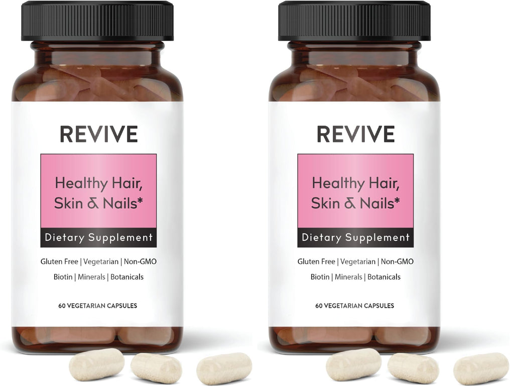 Healthy Skin, Hair & Nails Supplement by Revive Essential Oils – Patent Biotin, Ashwagha & Vitamins (Pack of 2)