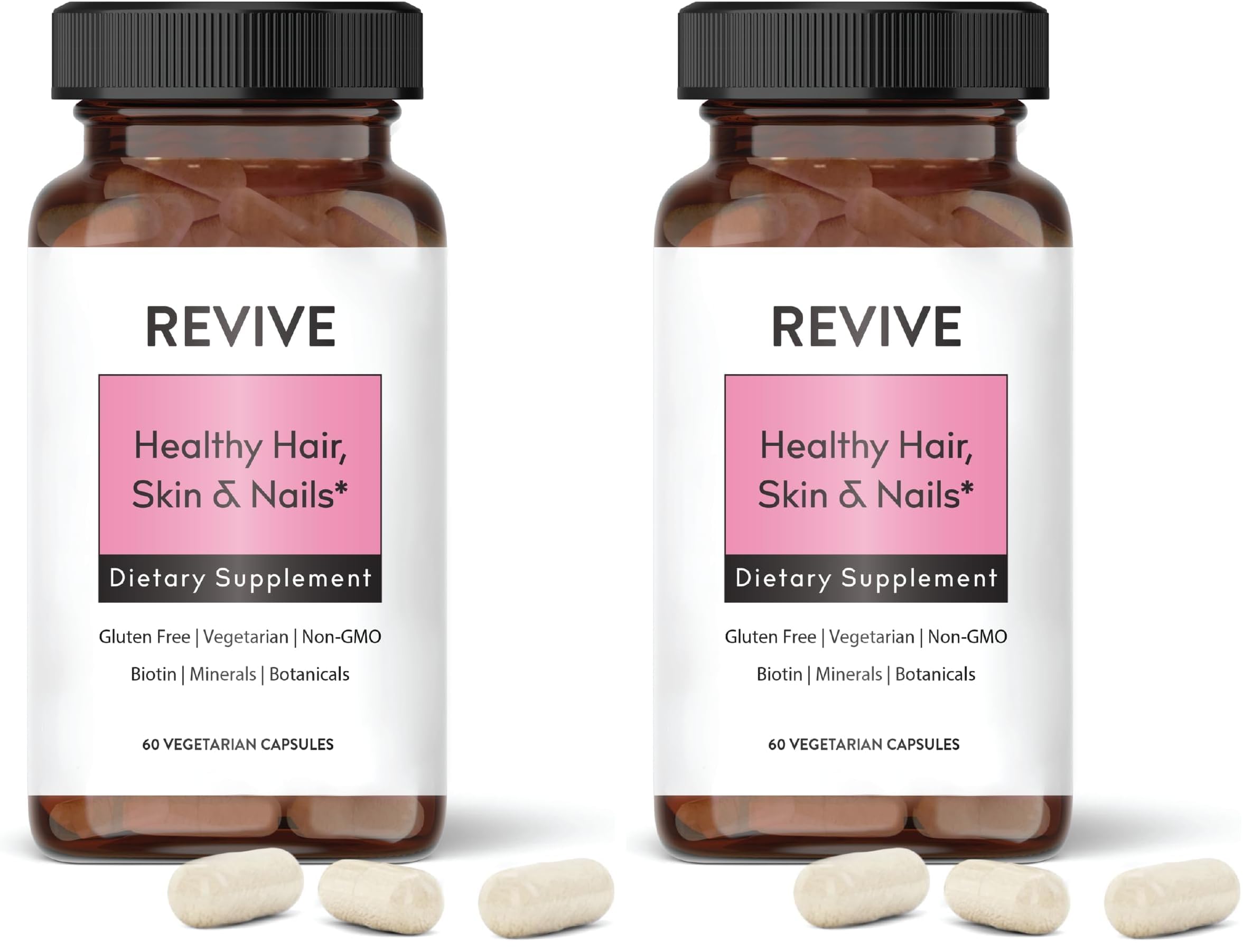 Healthy Skin, Hair & Nails Supplement by Revive Essential Oils – Patent Biotin, Ashwagha & Vitamins (Pack of 2)
