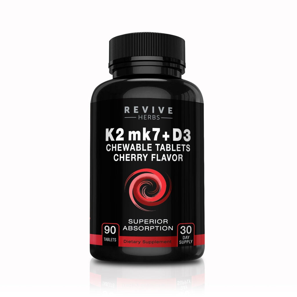 Revive Herbs Vitamin K2 D3 Cherry Chewables – MK7 75 mcg + D3 2000 IU for Bone & Heart Health | 90-Count