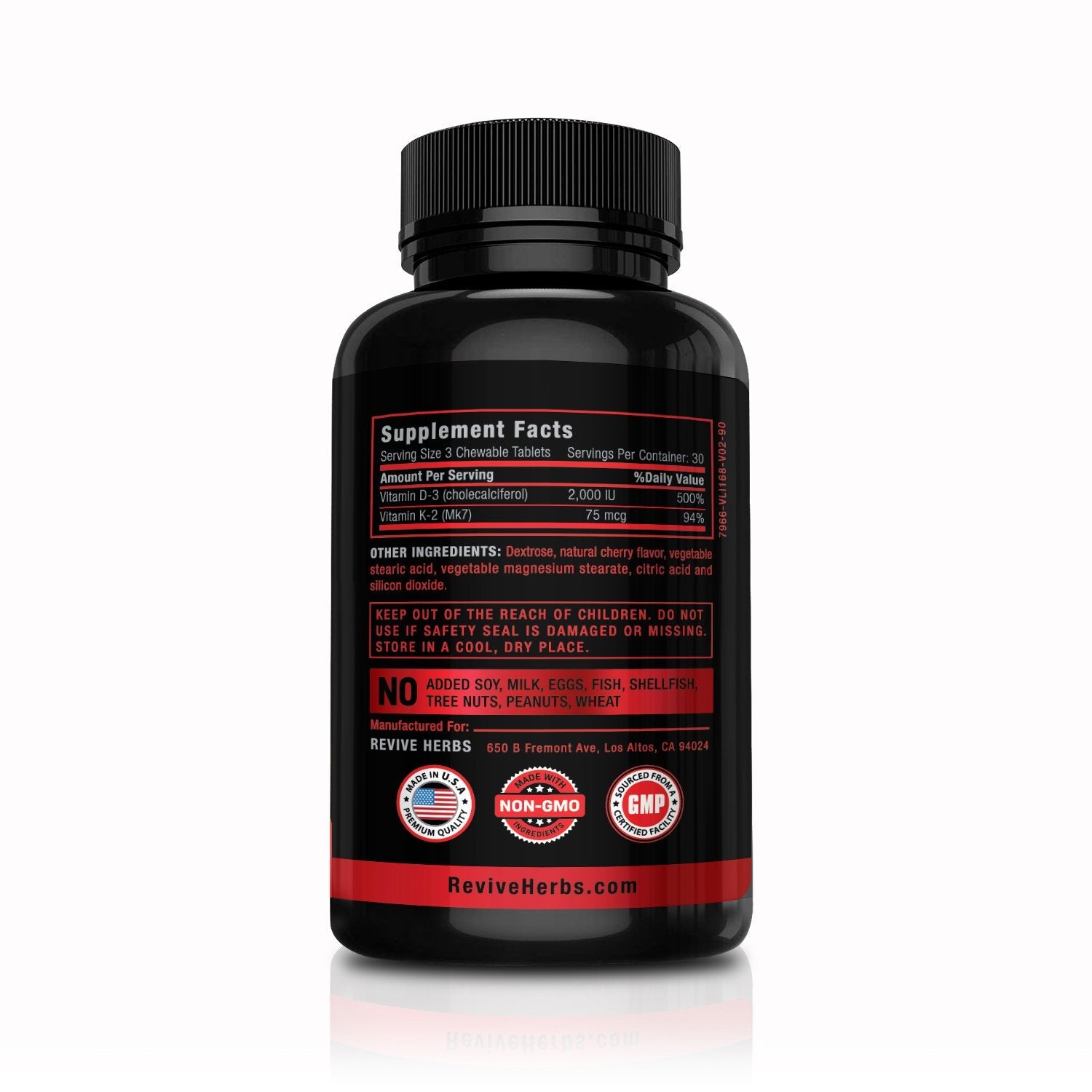 Revive Herbs Vitamin K2 D3 Cherry Chewables – MK7 75 mcg + D3 2000 IU for Bone & Heart Health | 90-Count