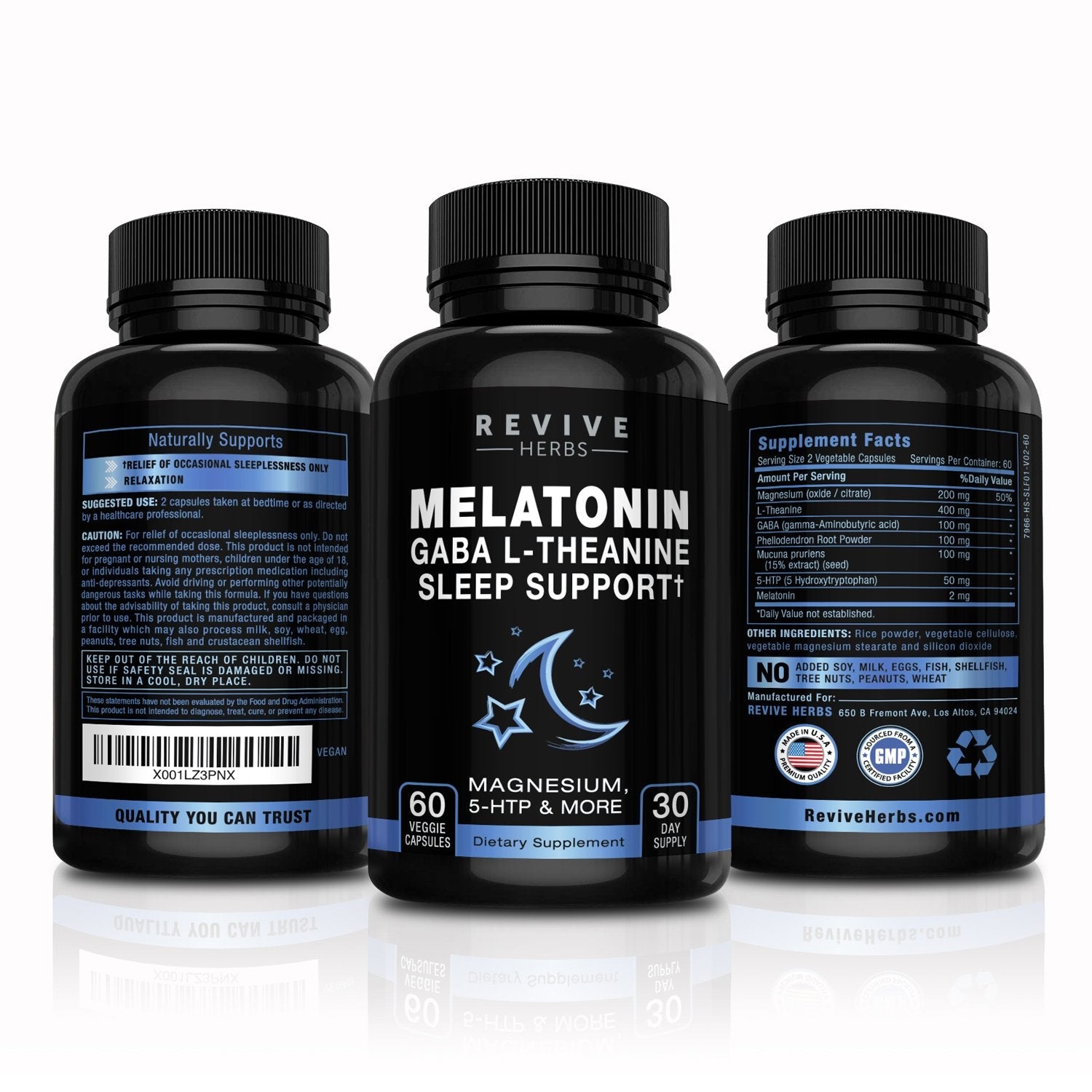 Revive Herbs Melatonin GABA L-Theanine – 60 Veggie Capsules (2-Pack)