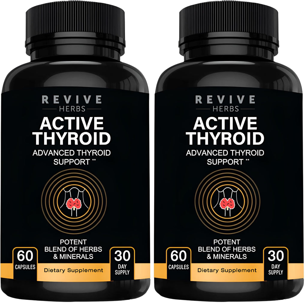Revive Herbs Thyroid Support - Ashwagandha, Iodine, Selenium, Magnesium, Zinc & B12 | 60 Capsules x 2