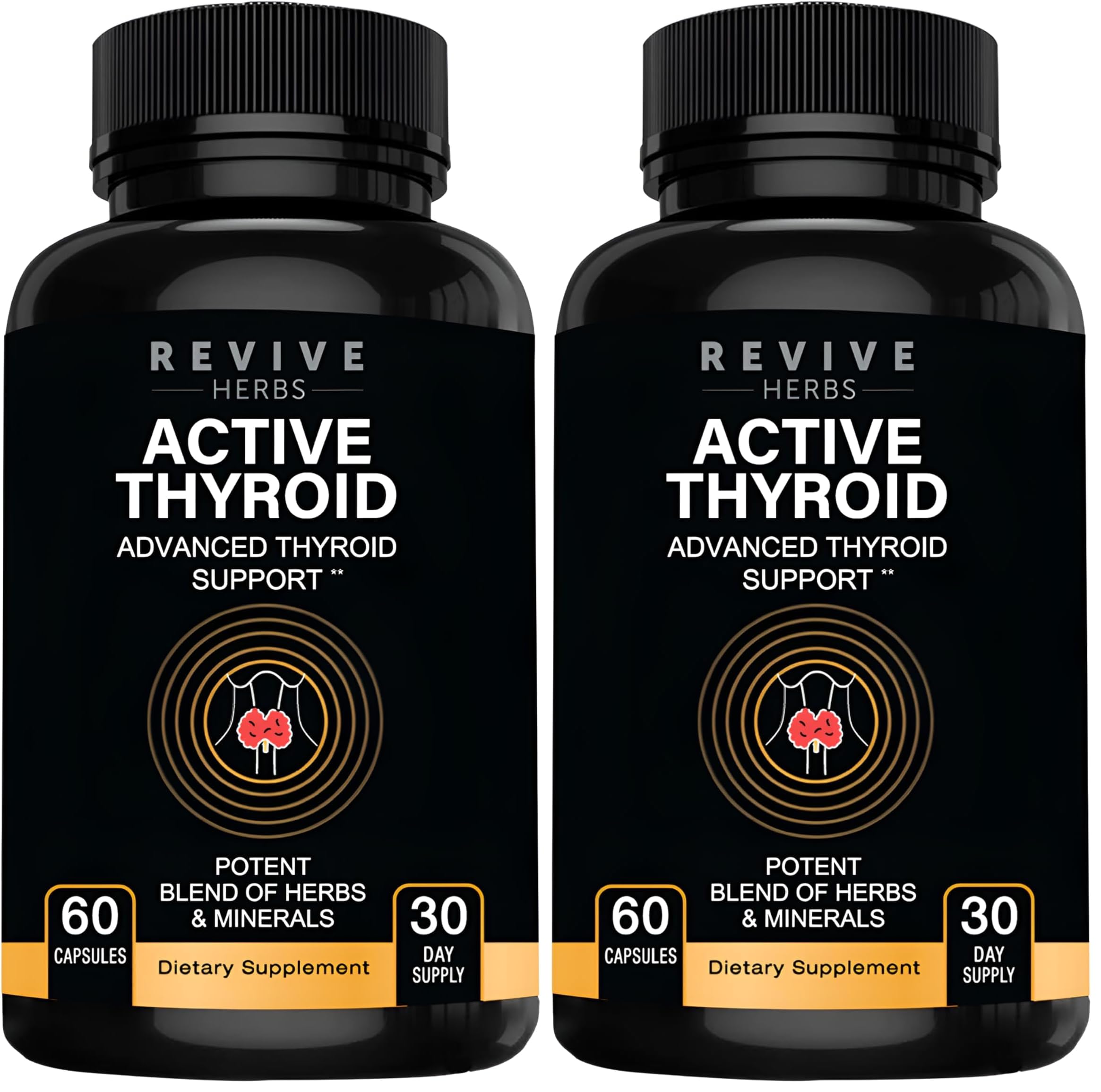 Revive Herbs Thyroid Support - Ashwagandha, Iodine, Selenium, Magnesium, Zinc & B12 | 60 Capsules x 2