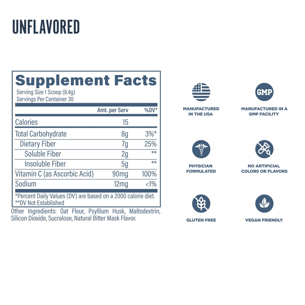 Revive MD Fiber Supplement for Digestive Health – 5g Fiber per Serving with Psyllium Husk (Unflavored, 30 Servings)