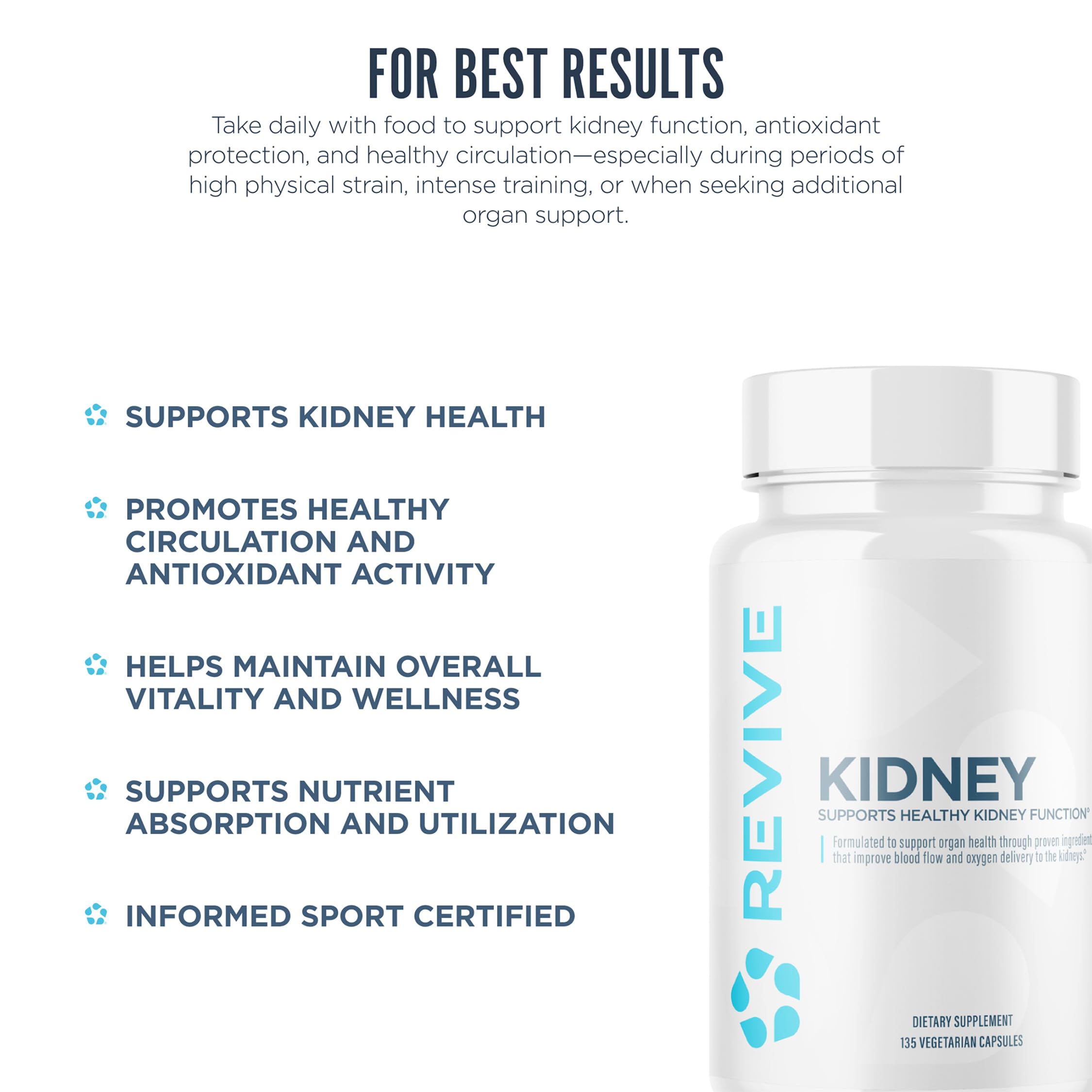 Revive MD Kidney Support – Plant-Based Kidney Detox Capsules | 135 Vegetarian Capsules (45 Servings)