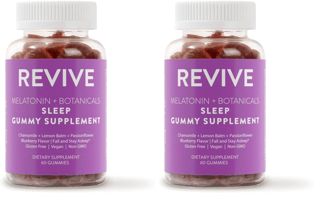 REVIVEEO Melatonin & Botanicals Sleep Gummies – 5 mg Melatonin, Blueberry, Pack of 2