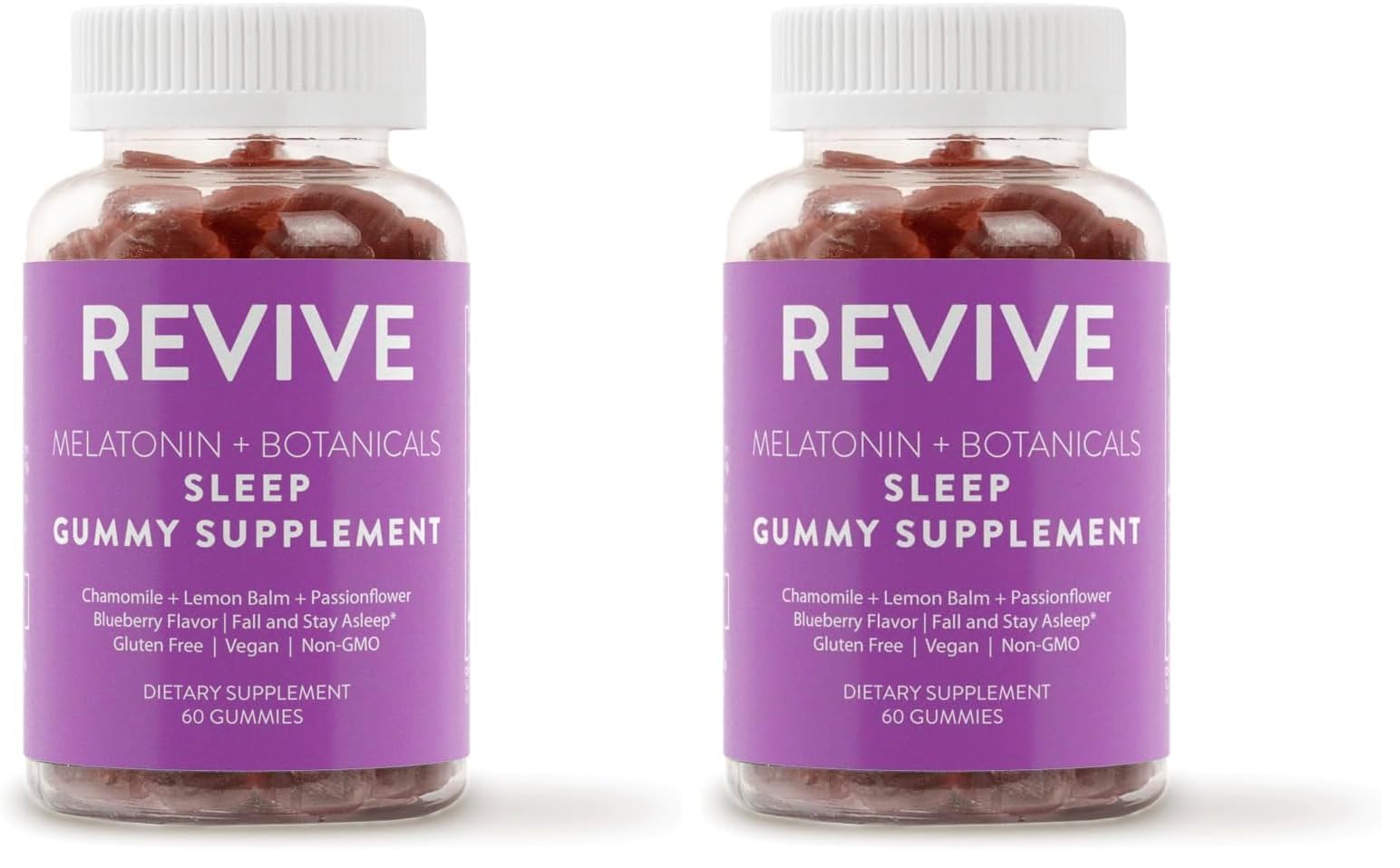 REVIVEEO Melatonin & Botanicals Sleep Gummies – 5 mg Melatonin, Blueberry, Pack of 2