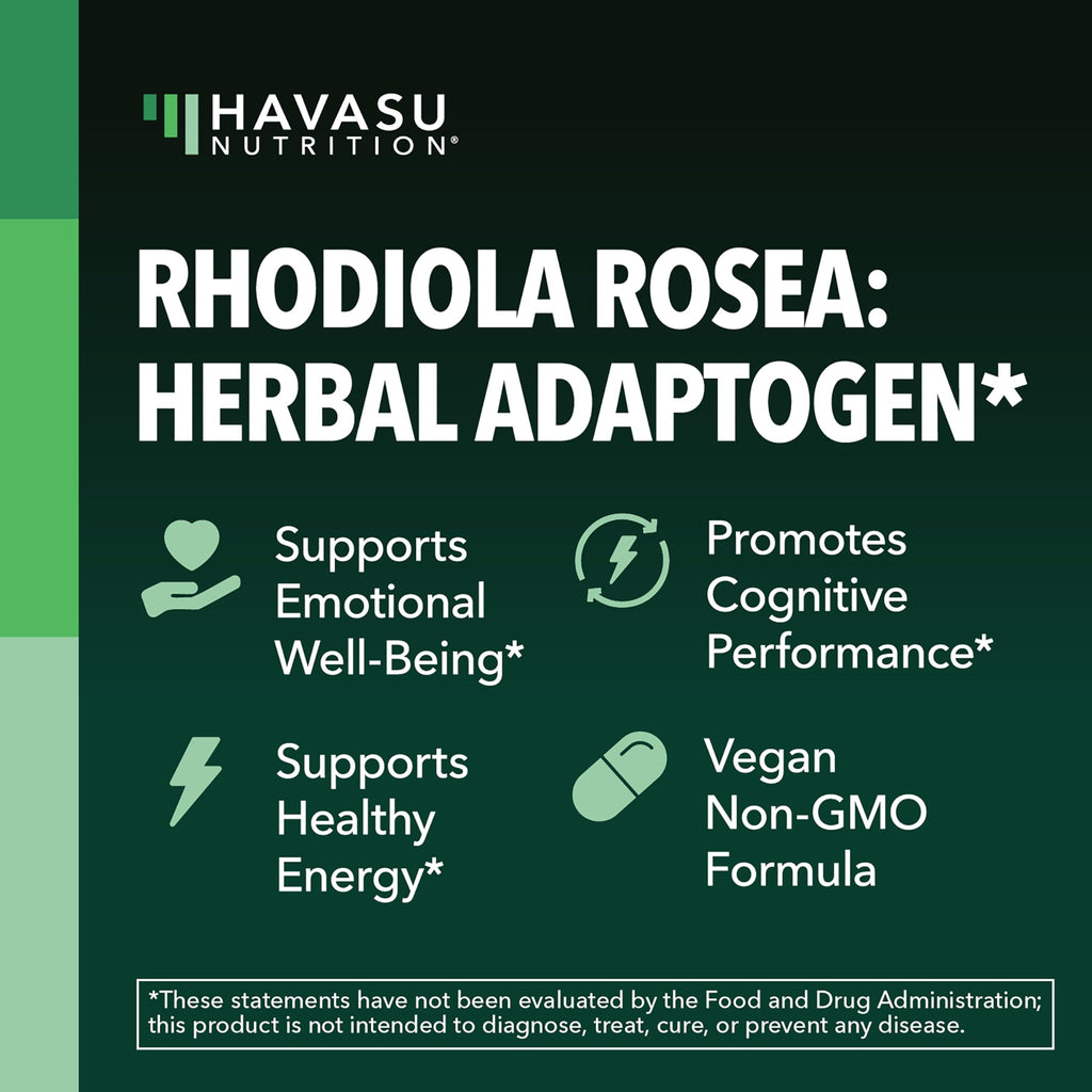 Rhodiola Rosea Supplement - 3% Salidrosides, 3:1 Rosavins, 60 Count | Vegan, Non-GMO, Gluten-Free