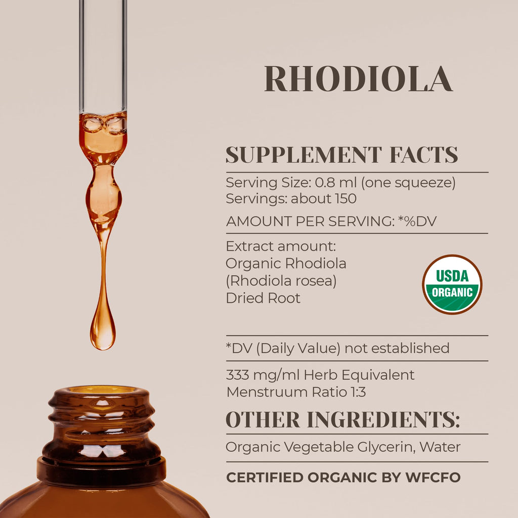 Rhodiola USDA Organic Alcohol-Free Extract – 4 oz Tincture (Rhodiola Rosea)