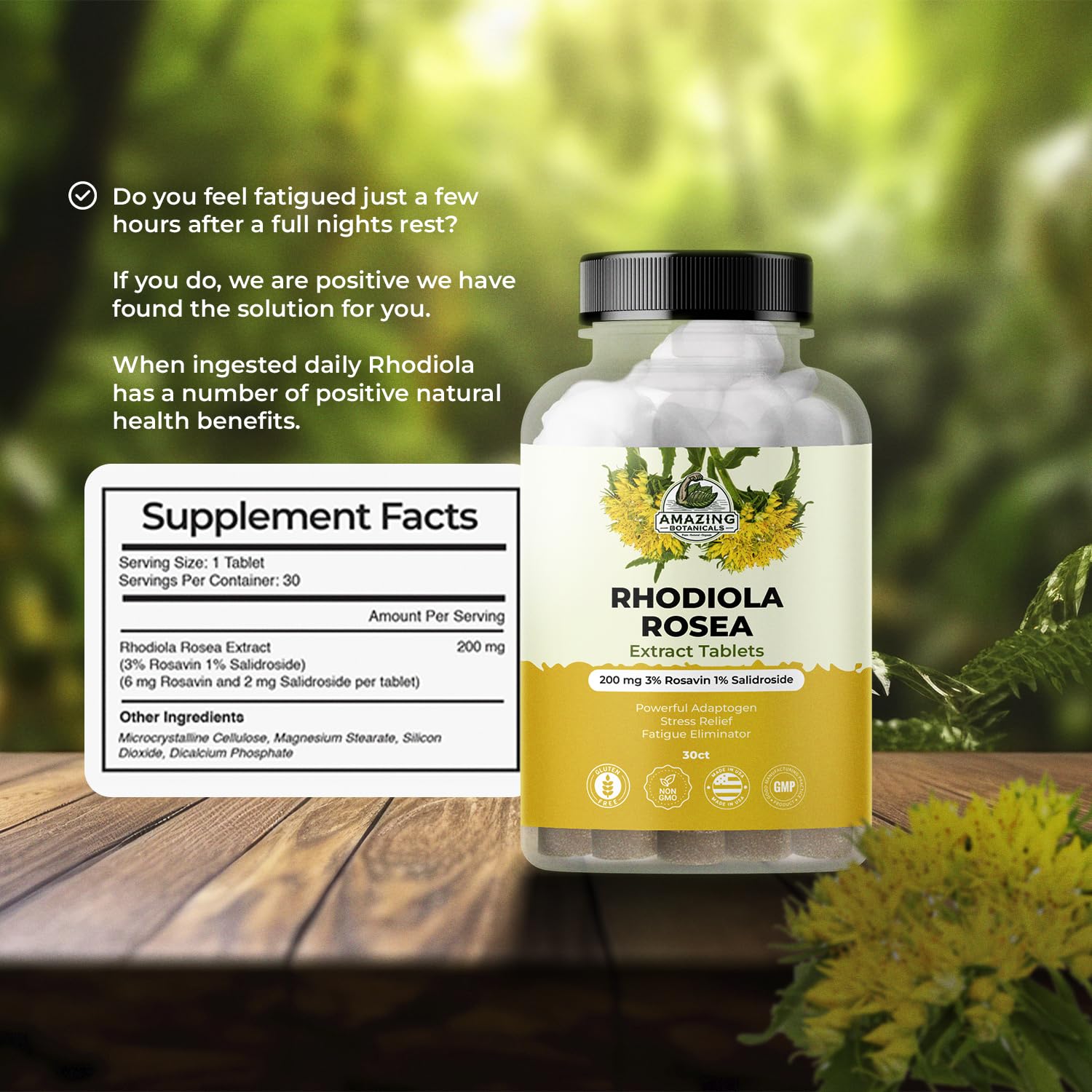 Rhodiola Rosea Extract Tablets 200mg | 30 Count | Adaptogen for Stress & Fatigue