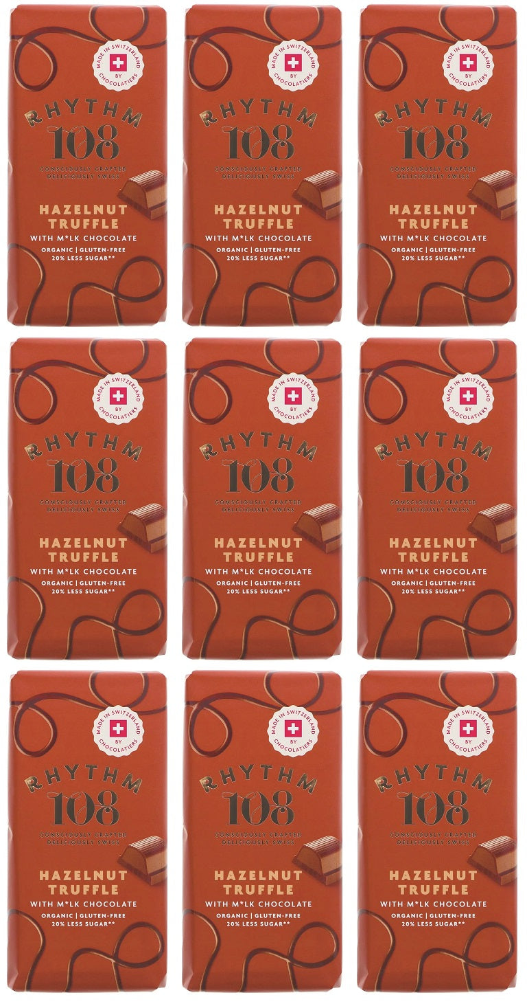 9 x Rhythm 108 Hazelnut Truffle Tablet M'lk Choc - 100g