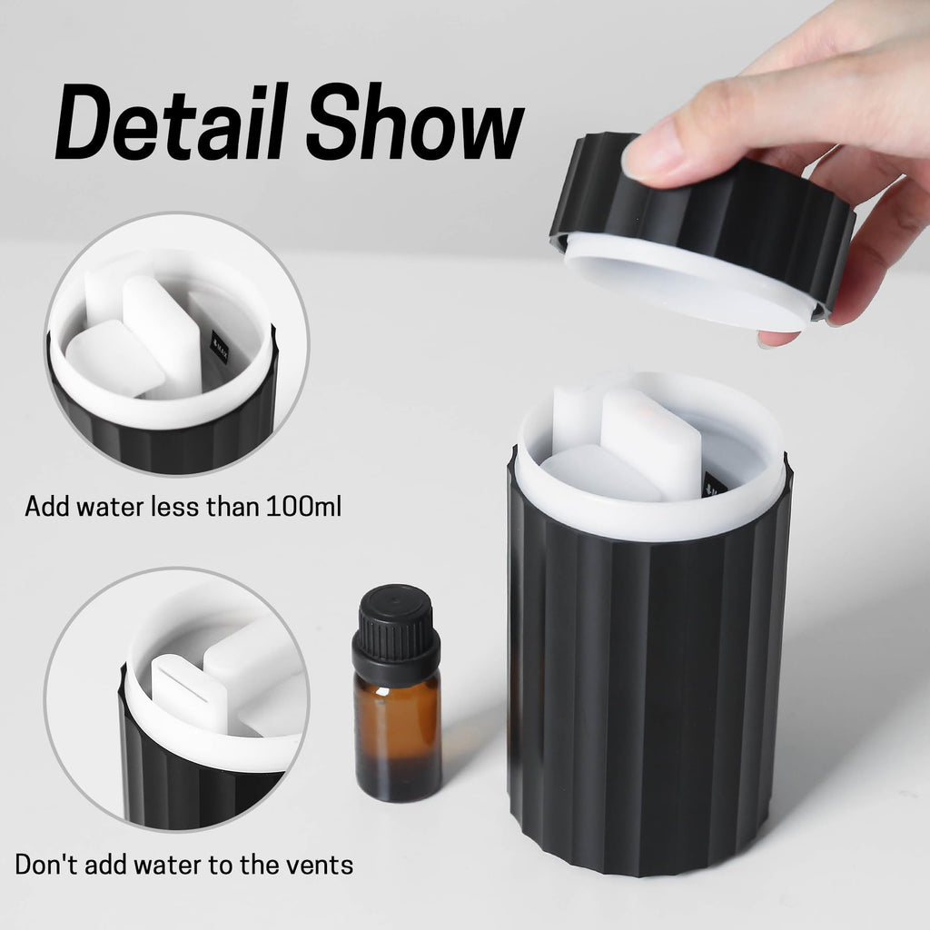 Rican Car Diffuser – Black 100ml USB-C Humidifier with Flame LED, Portable Aromatherapy Diffuser