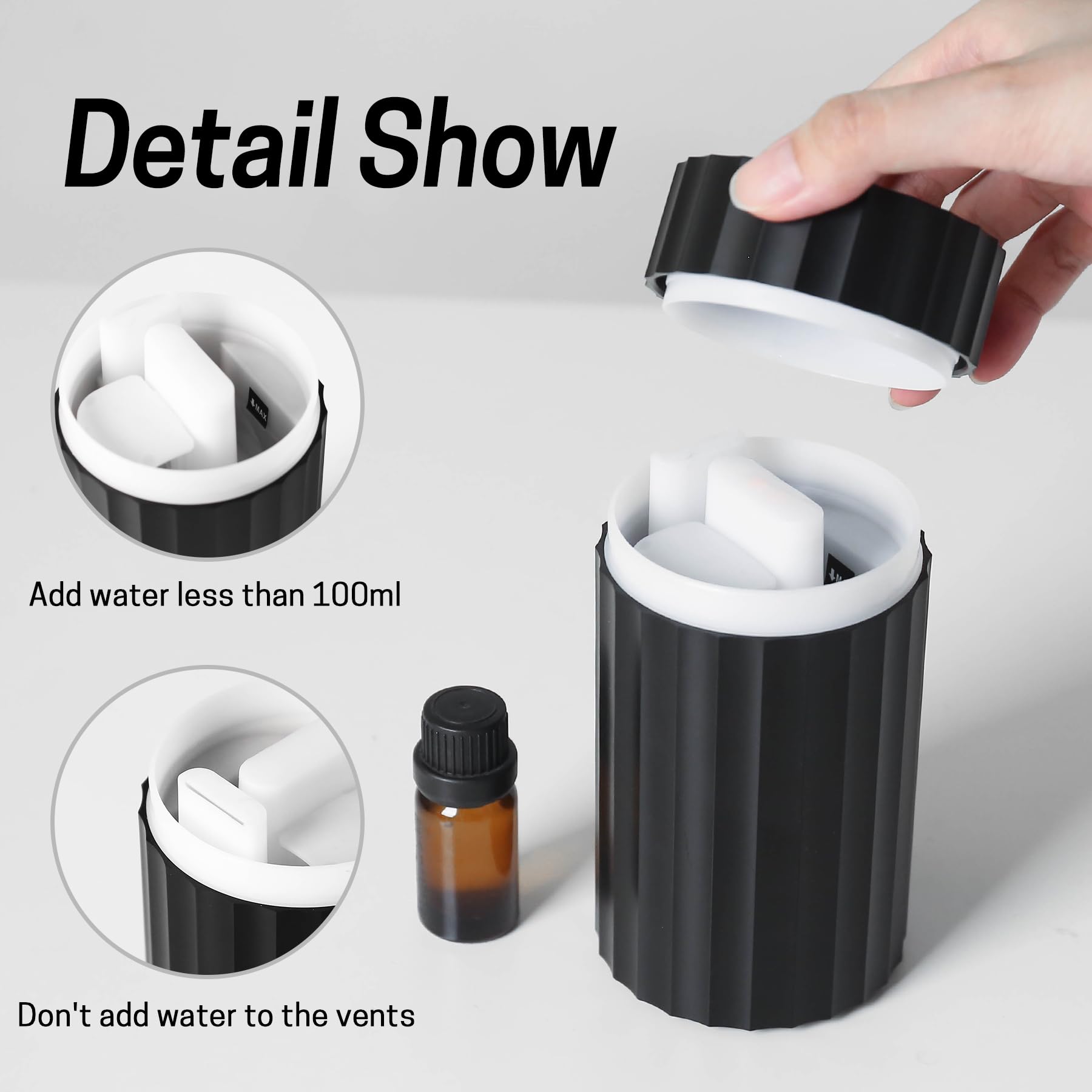 Rican Car Diffuser – Black 100ml USB-C Humidifier with Flame LED, Portable Aromatherapy Diffuser