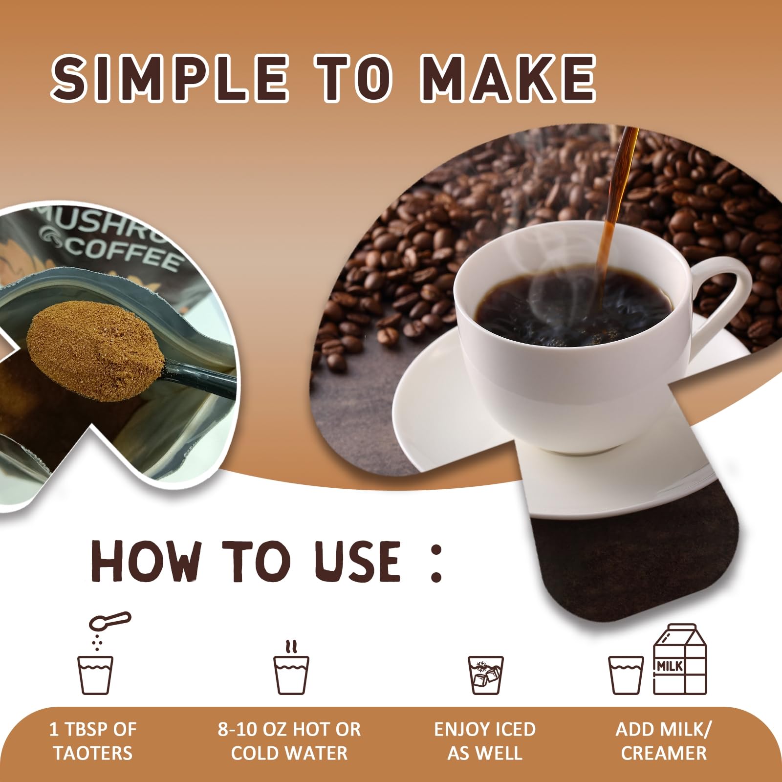 Mushroom Coffee with 6 Adaptogenic Mushrooms - 30 Servings
