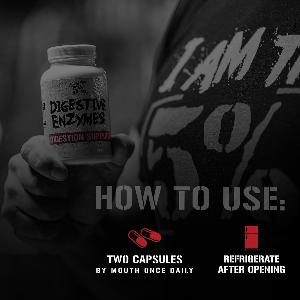 5% Nutrition Rich Piana Digestive Enzymes with Vitamin B Complex | Enzymes for Protein, Carbs, Fat, Fiber & Lactose Breakdown | 60 Veg Caps