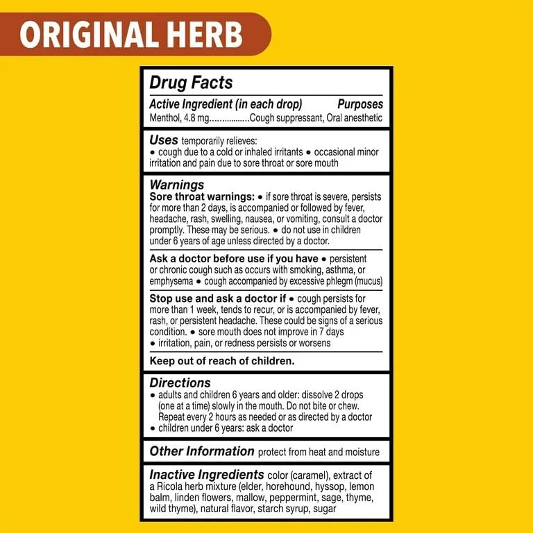Ricola Sugar Free Herb with Stevia Drops 45g – Pack of 10 (Swiss)