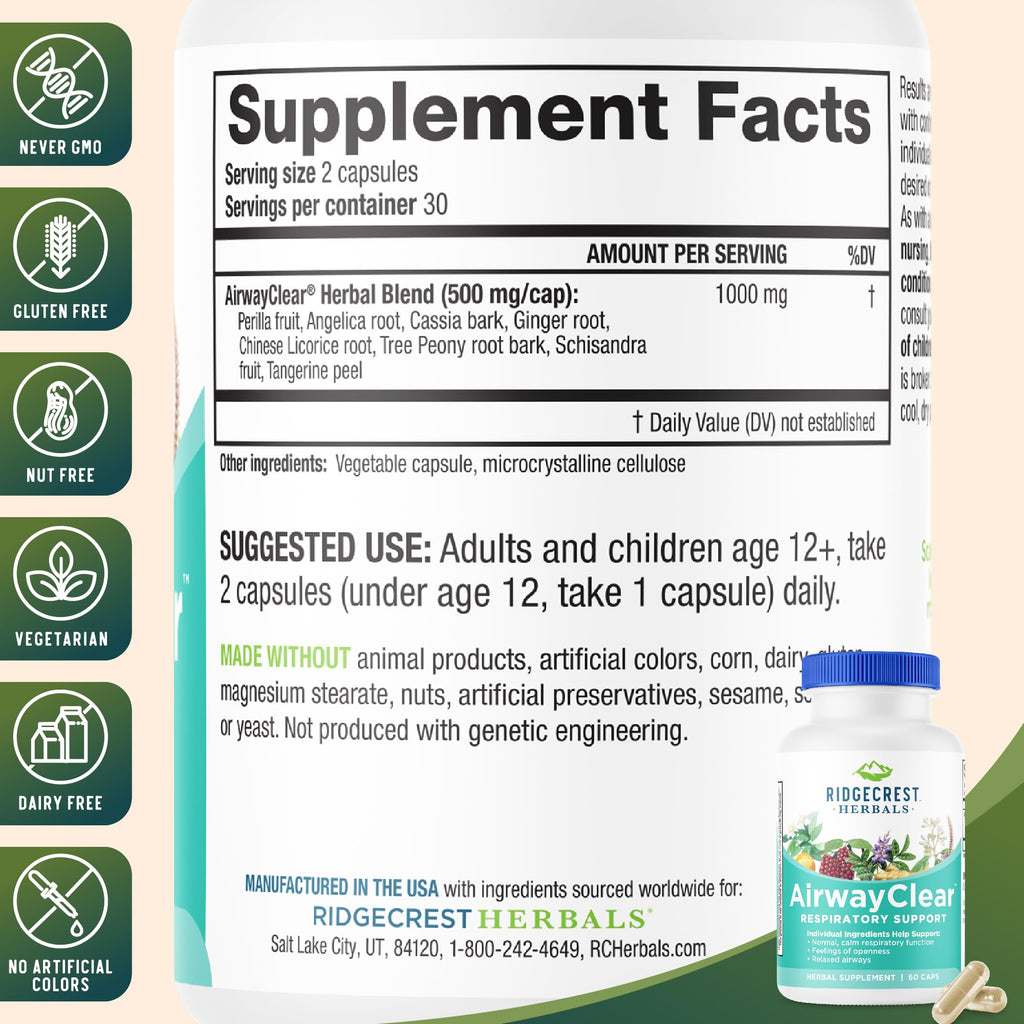 Ridgecrest AirwayClear – Lung Health & Breathing Support (60 Vegan Caps, Gluten Free)
