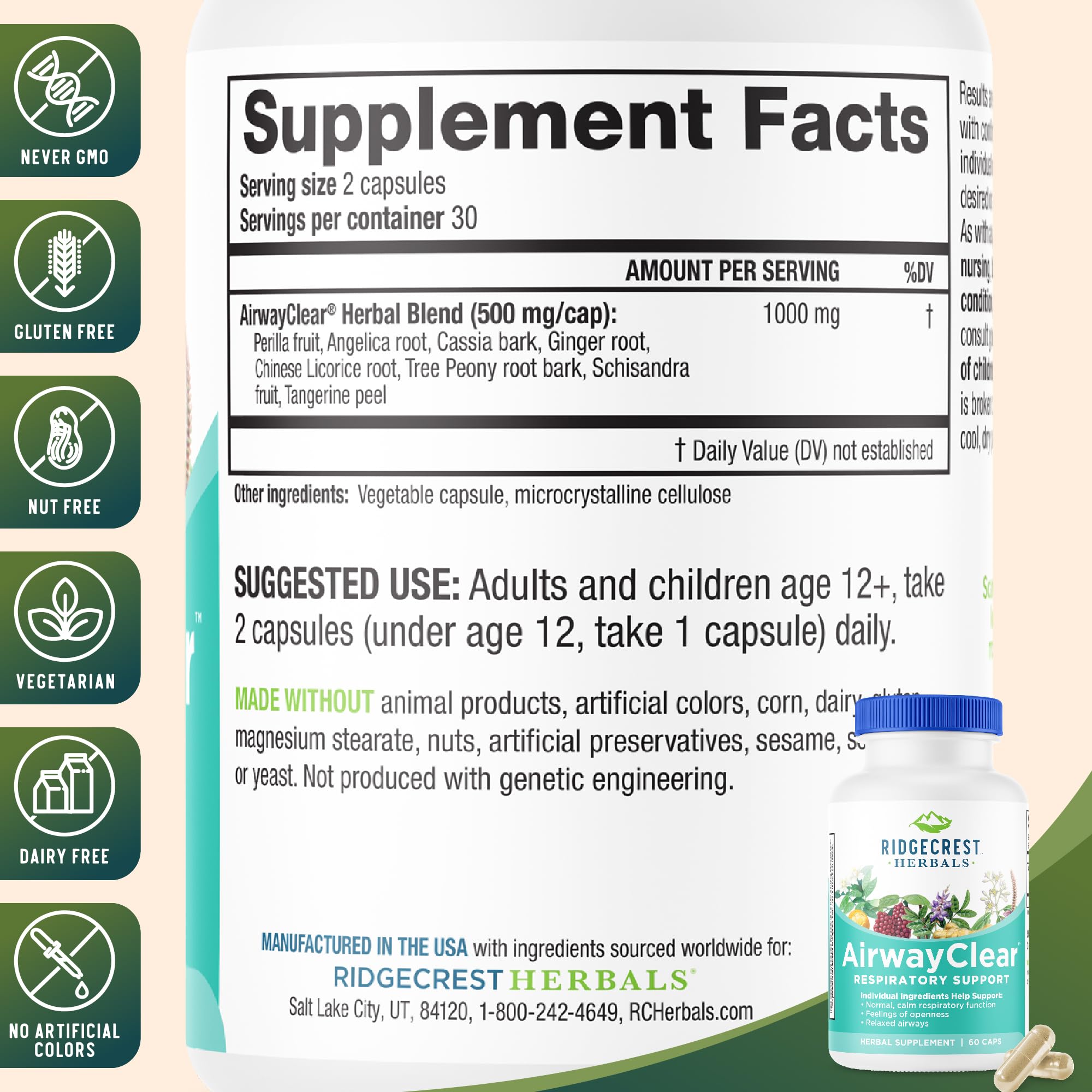 Ridgecrest AirwayClear – Lung Health & Breathing Support (60 Vegan Caps, Gluten Free)