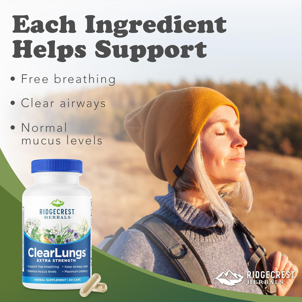 RidgeCrest ClearLungs Extra Strength – Natural Lung & Respiratory Support (60 Caps, 30 Serv)
