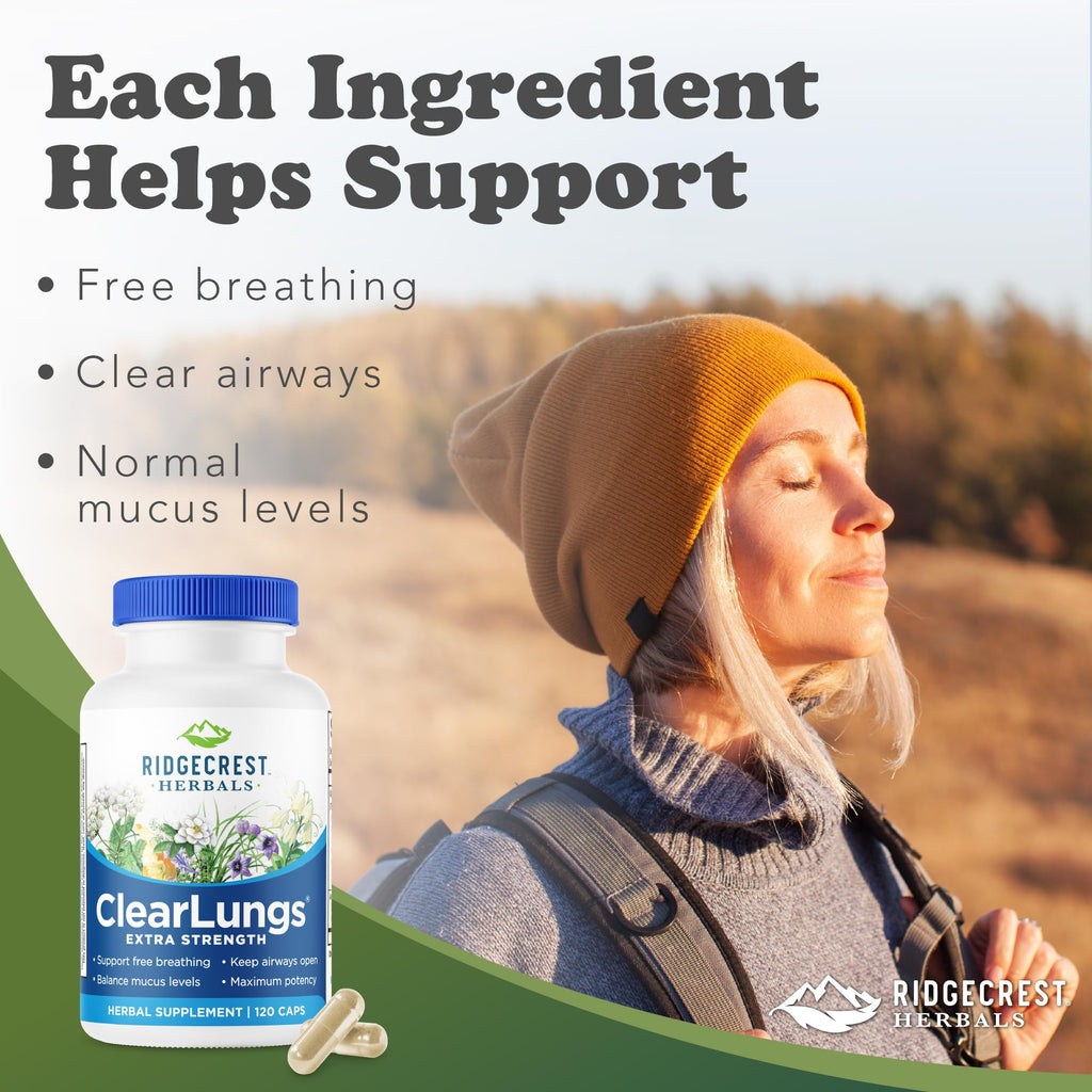RidgeCrest Herbals ClearLungs Extra Strength - Daily Respiratory Support (120 Vegan Caps)