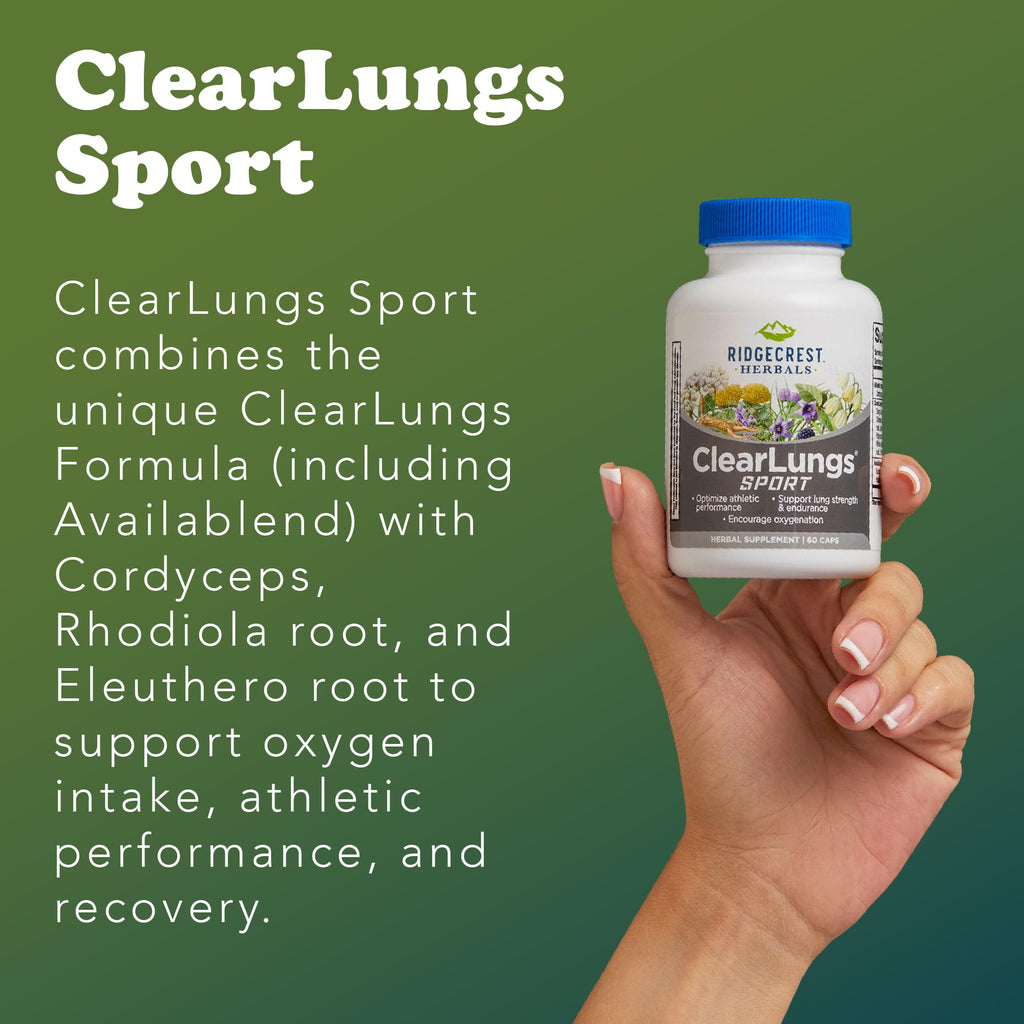 Ridgecrest ClearLungs Sport – Oxygen & Lung Support Formula (Cordyceps, Rhodiola, Eleuthero, 60 Veg Caps)