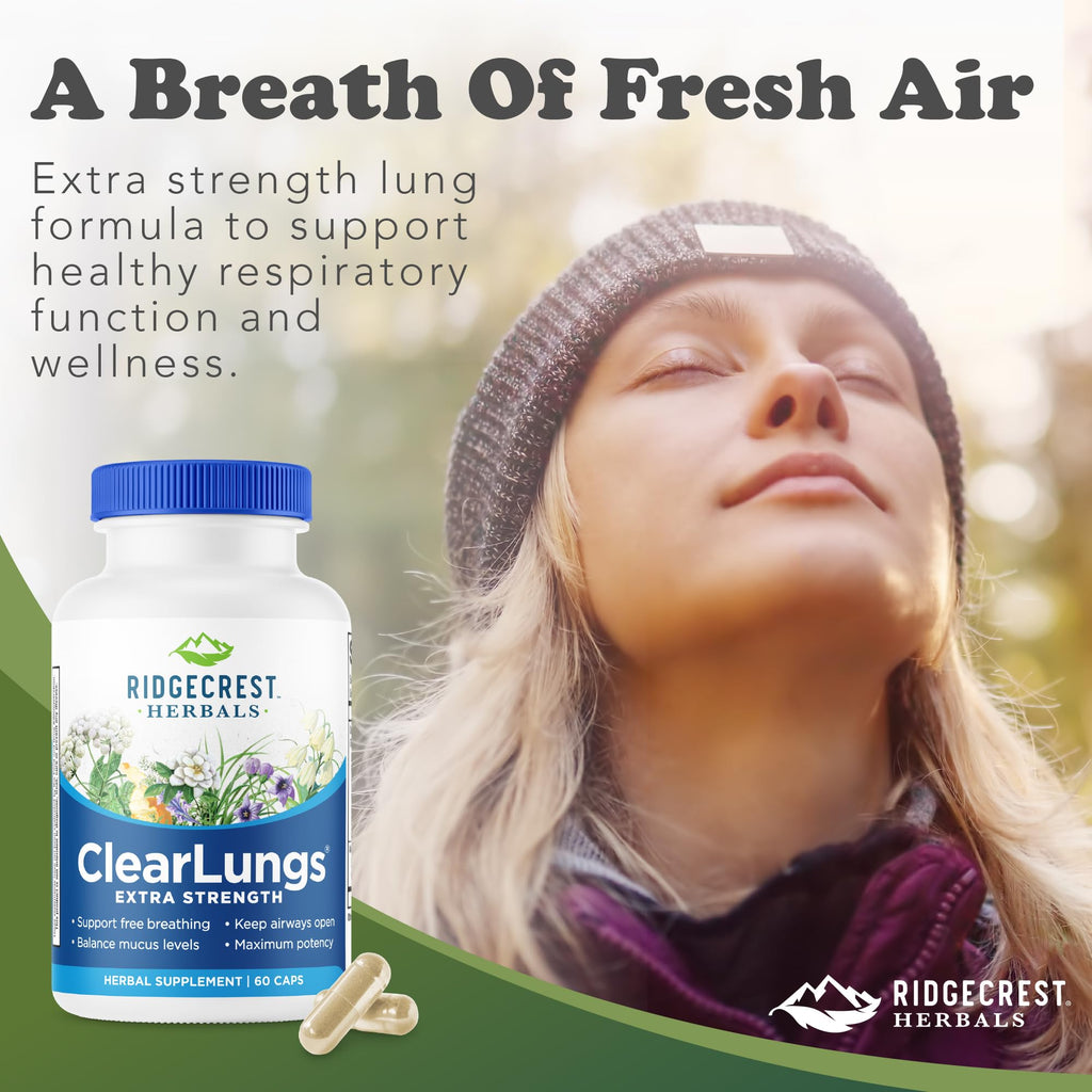 RidgeCrest ClearLungs Extra Strength – Natural Lung & Respiratory Support (60 Caps, 30 Serv)