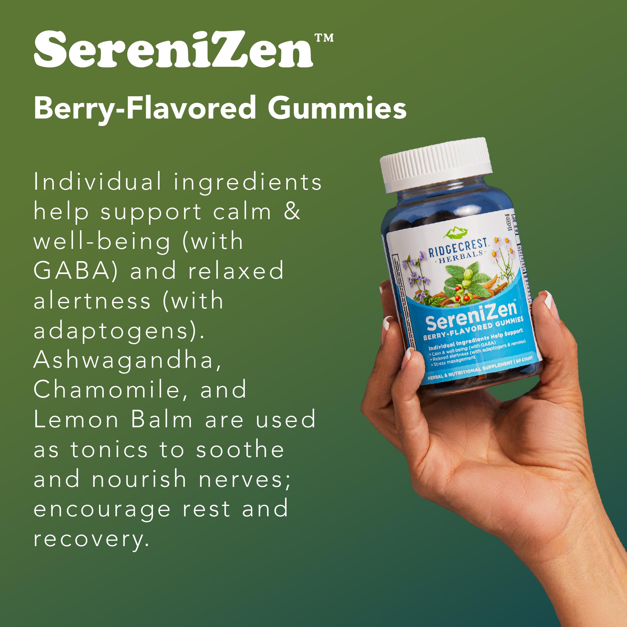 RidgeCrest Herbals SereniZen Gummies – Ashwagandha, GABA & L-Theanine for Relaxation & Sleep (60 Ct)