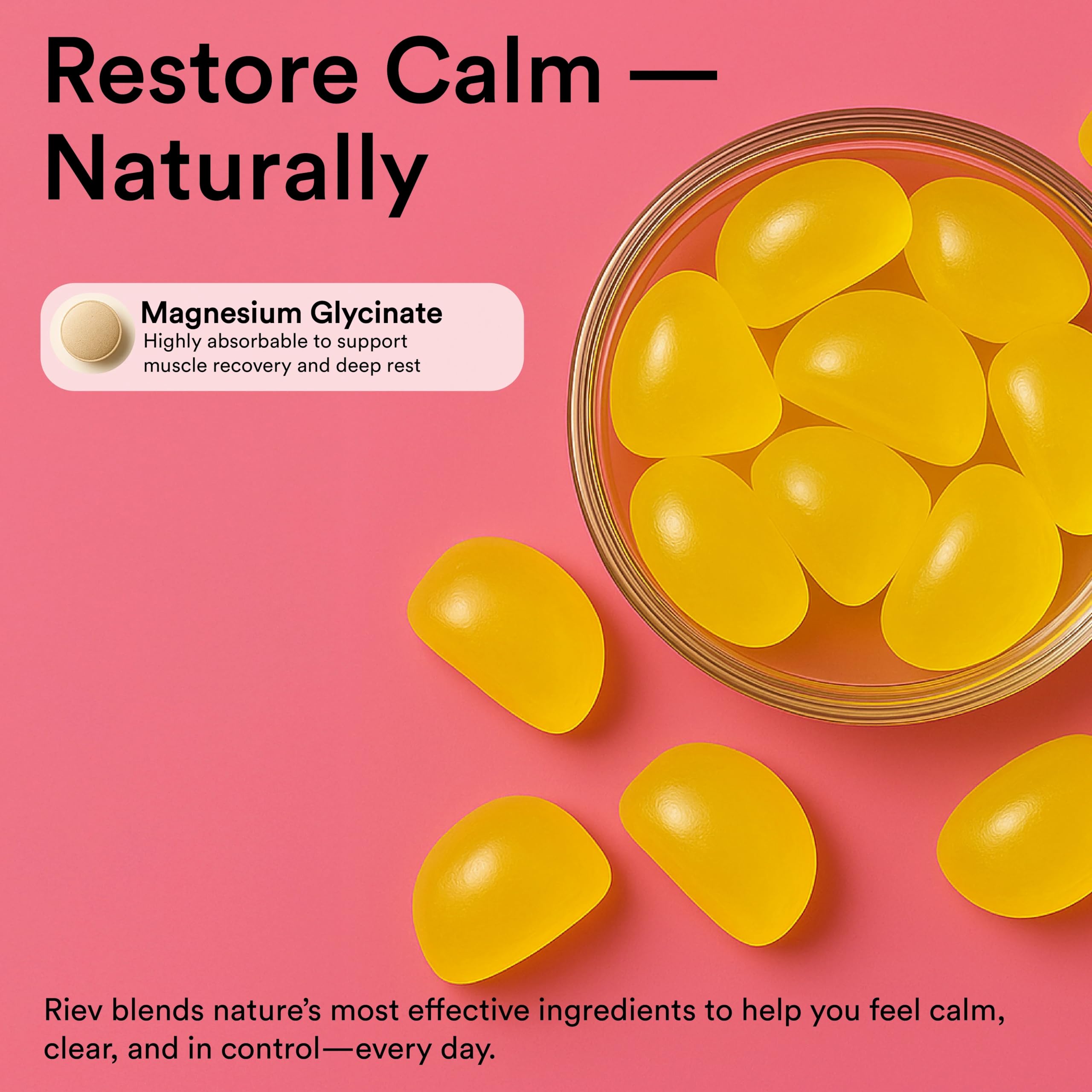 Riev Magnesium Glycinate Gummies 200mg – Sugar-Free, Vegan & Non-GMO | Lemon Citrus 30 Gummies