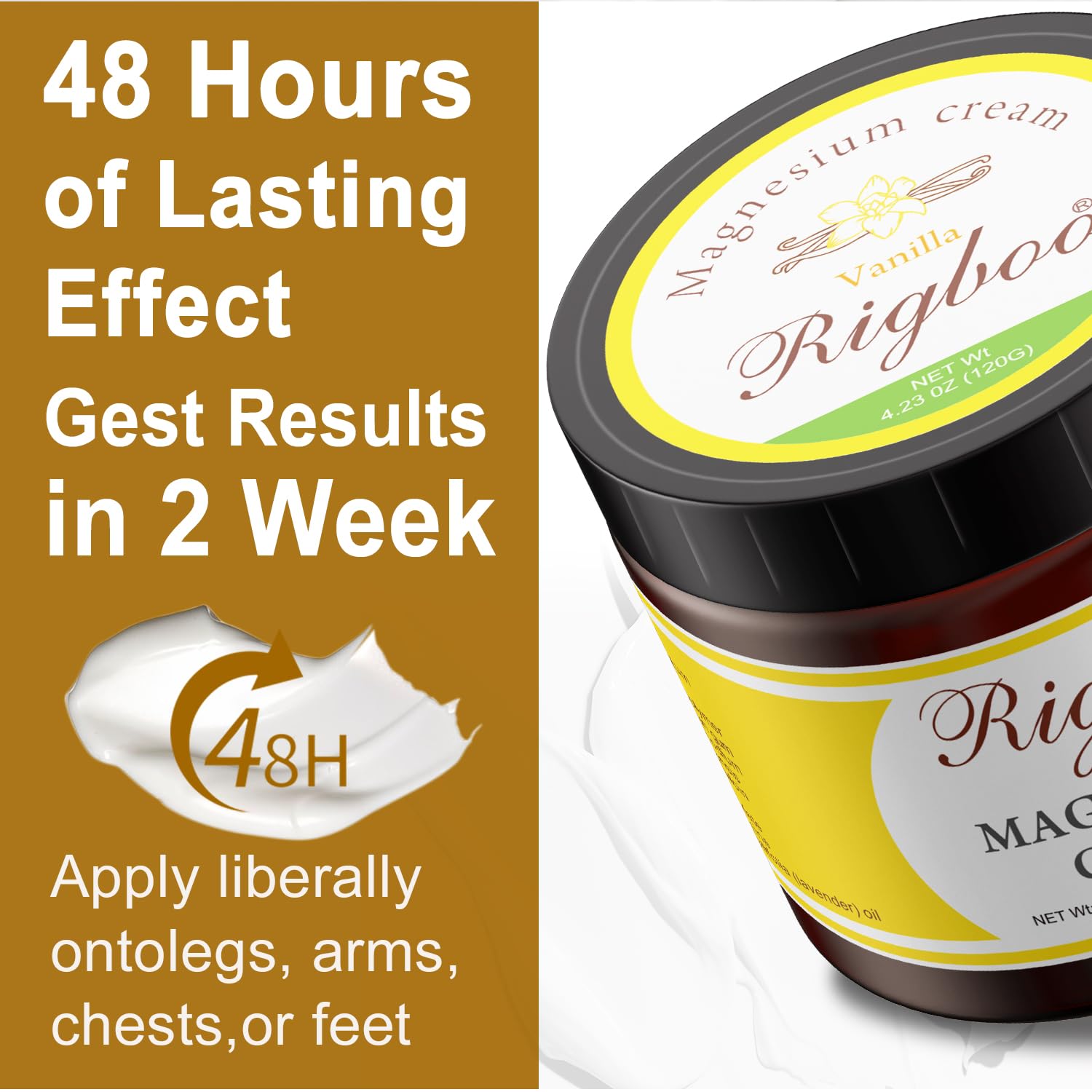 RIGBOO Magnesium Cream for Sleep – Fast-Absorbing Sleep Lotion (Vanilla)